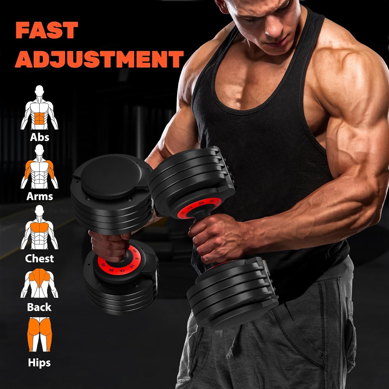 Adjustable Dumbbell Set, 25/55LB Adjust Dumbbells,Single or Pair Dumbbell Weights, 5 in 1 Free Weight Dumbbell with Anti-Slip Handle, Perfect for Home Gym Exercise Equipment - Image 3