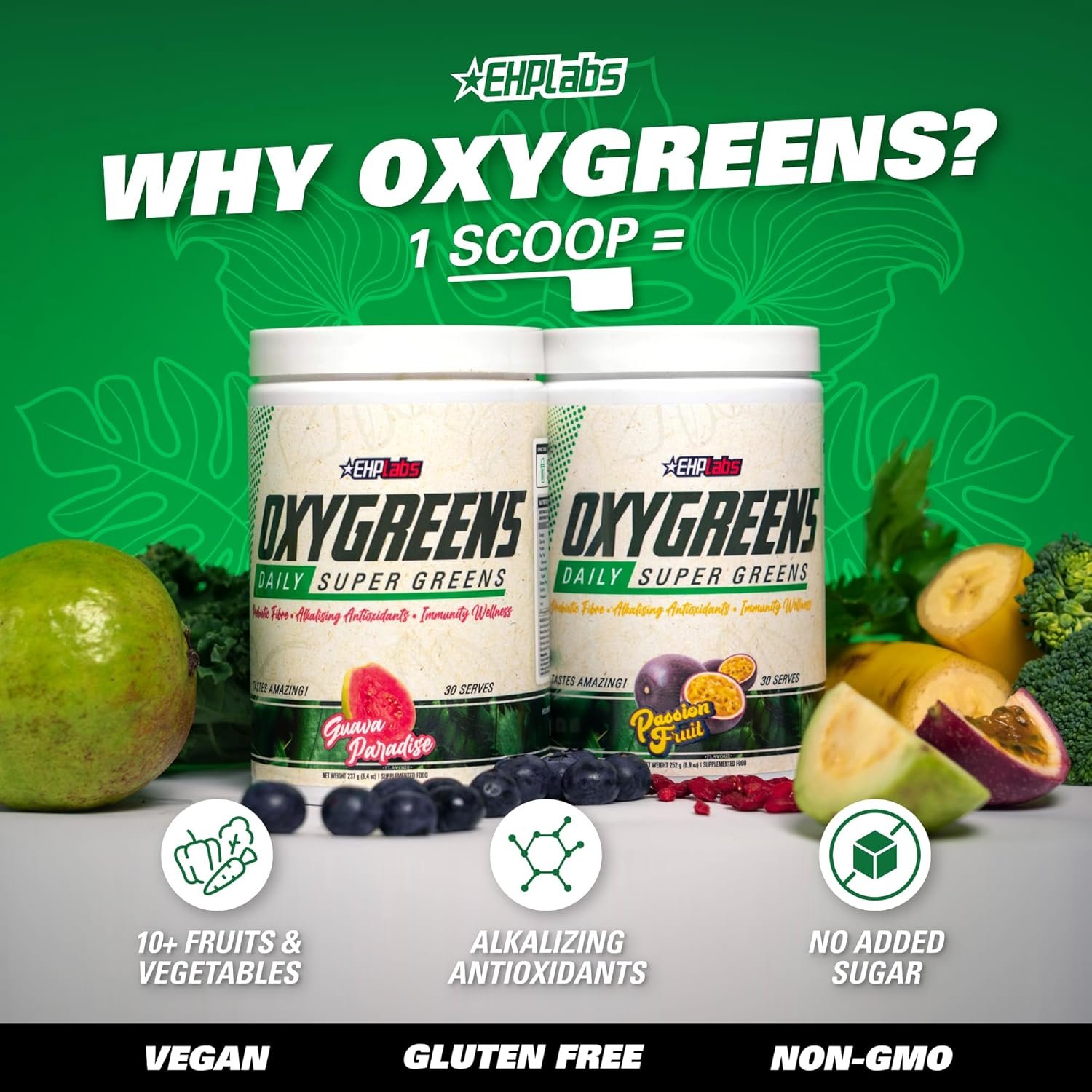 EHP Labs OxyGreens Super Greens Powder - Spirulina & Chlorella Superfood, Green Juice Powder & Greens Supplements with Prebiotic Fibre, Antioxidants & Immunity Support, 30 Serves (Pineapple) - Image 5