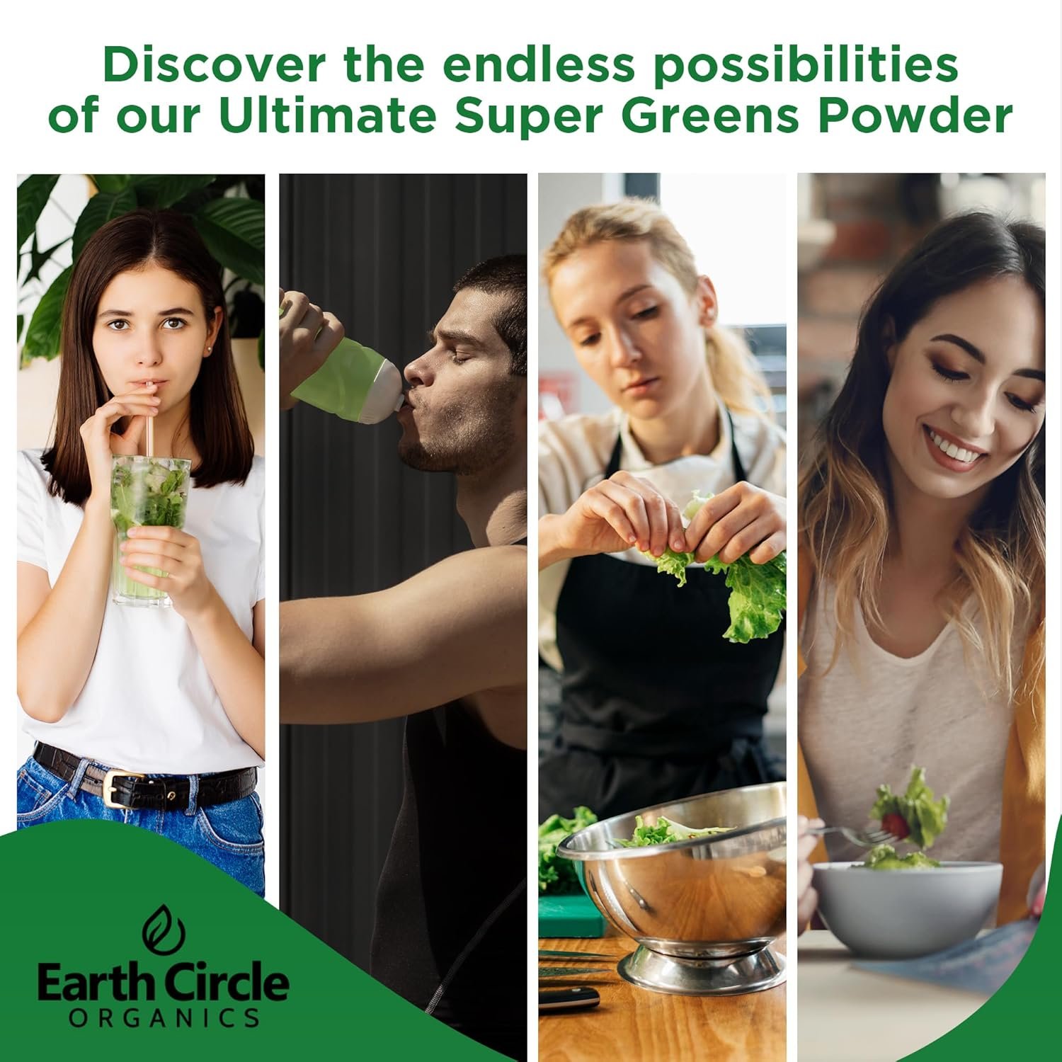 Earth Circle Organics Ultimate Super Greens Powder | 15 Powerful Superfoods | Energy & Fiber-Rich Green Supplement | Vegan, No Additives | for Smoothie Mix & Juices | 30 Servings, 10oz (Pack of 1) - Image 7