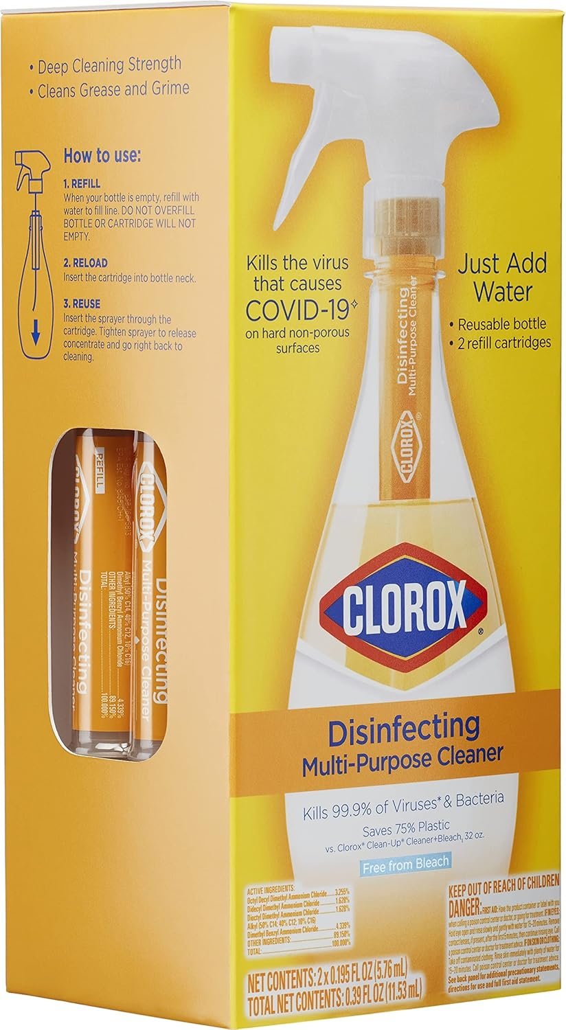 Clorox Disinfecting Multi-Purpose Cleaner Starter Kit with One Reusable Spray Bottle with 2 Refill Cartridges (Pack of 2) - Image 9