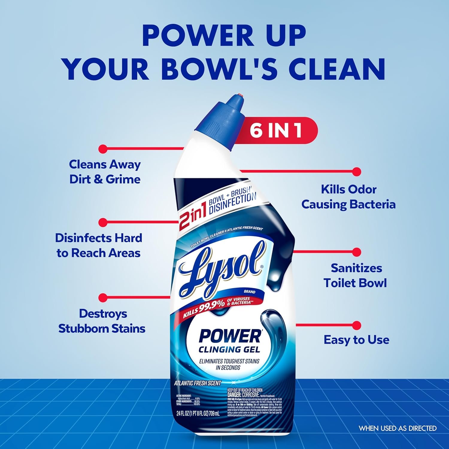 Lysol Toilet Bowl Cleaner, Max Strength Bathroom Cleaning Supplies, Toilet Bowl Cleaner Clinging Gel, Home Essential, Instant Stain Removal, Disinfecting and Deodorizing, Bleach Free, 24 oz (2 ct) - Image 4