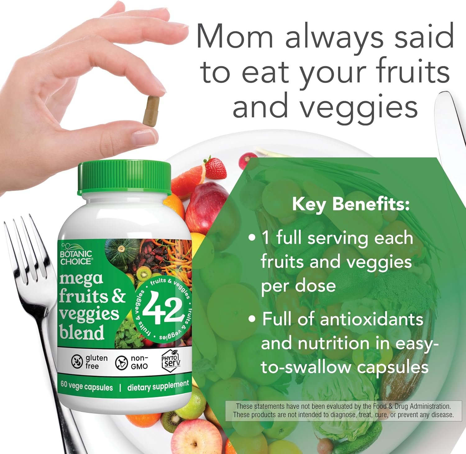 Botanic Choice Mega Fruits and Veggies Blend Total of 42 Fruit and Vegetables Like Elderberry, Chlorella, Kale Energy Balance & Superfood Vegetable Supplements for Adults - 2 Pack - Image 5