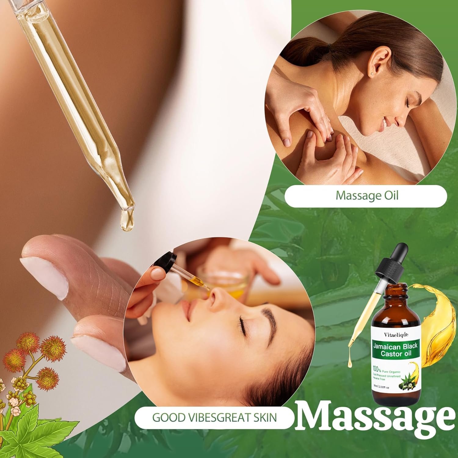 Jamaican Black Castor Oil, Cold Pressed Organic Pure Unrefined Glass Bottle Hair Oil For Hair Growth, Natural Carrier Oil for Thicker Eyebrows Eyelashes, Scalp, Face, Skin Moisturizer - Image 5