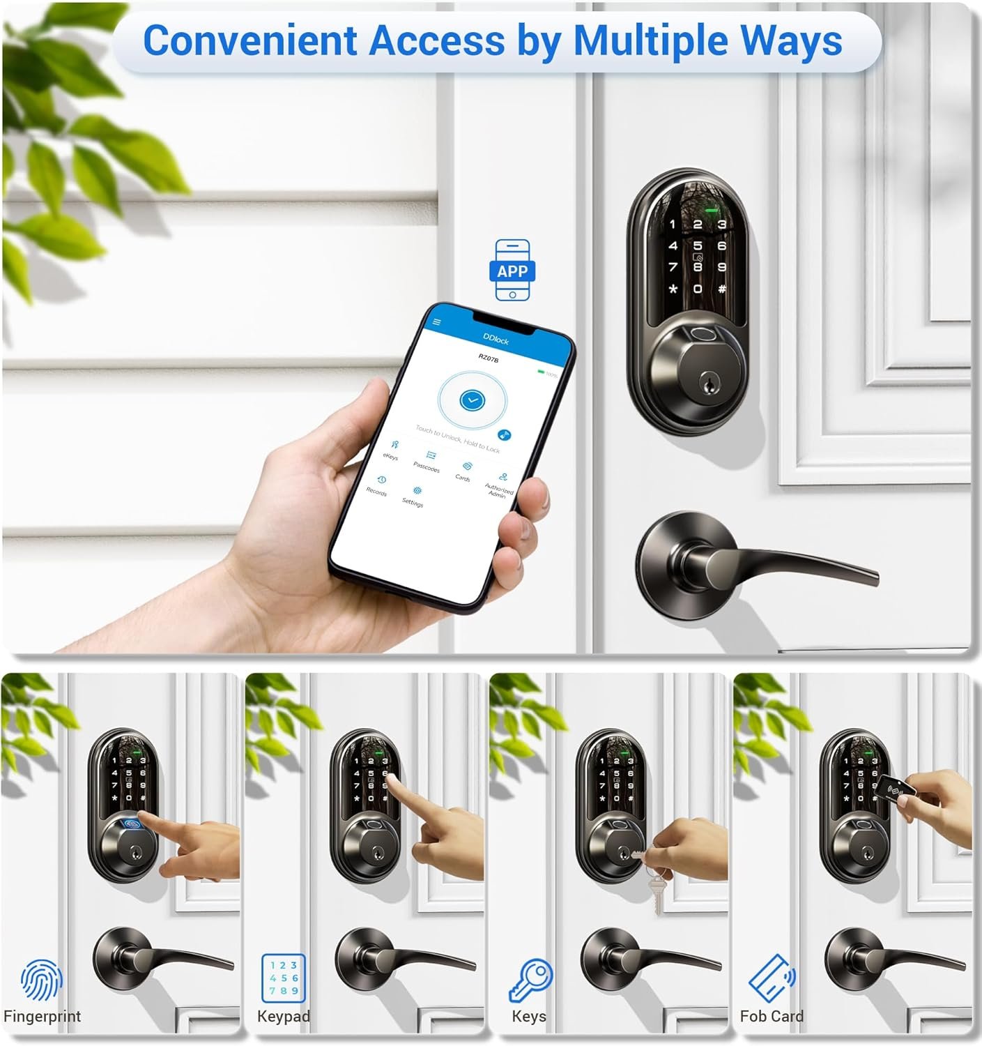 Veise Smart Locks for Front Door, 2 Lever Handles, Fingerprint Keyless Entry, App Control Biometric Door Lock Set, Electronic Digital Touchscreen Keypad Deadbolt, Easy Install, Auto Lock, Matte Black - Image 3