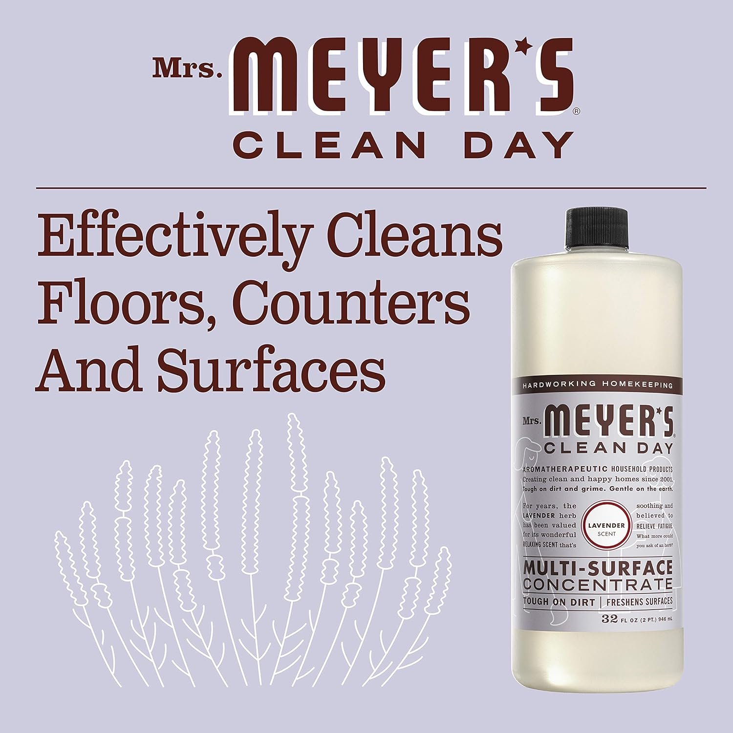 MRS. MEYER'S CLEAN DAY Multi-Surface Cleaner Concentrate, Use to Clean Floors, Tile, Counters, Lavender, 32 fl. oz - Pack of 2 - Image 5