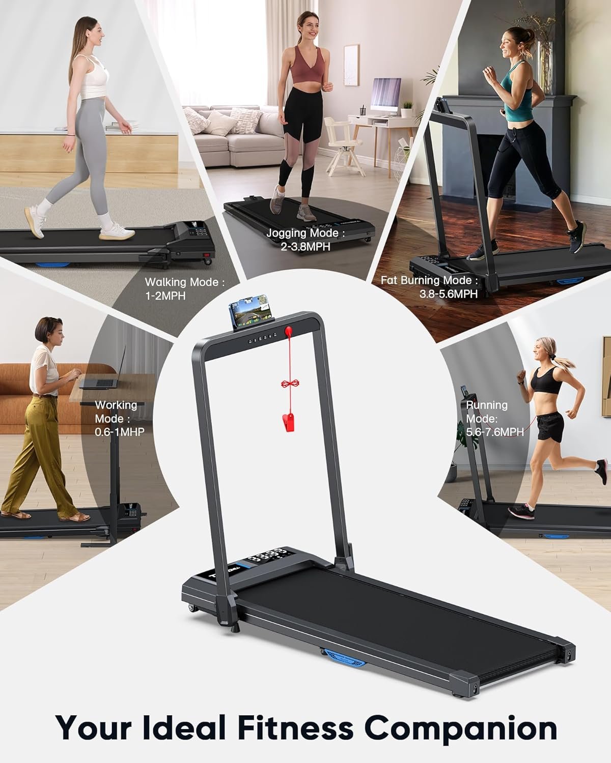 COZYINN Walking Pad Under Desk Treadmill: 2 in 1 Folding Incline Treadmill for Home Office with Console Remote APP Control - 2.5HP Quiet Portable Foldable Walking Pad with 320lbs Capacity LED Screen - Image 9