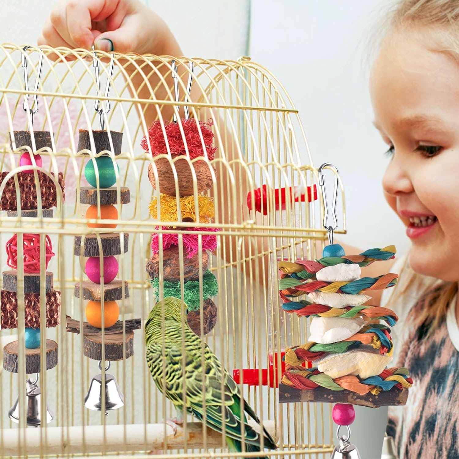 Bissap Bird Chew Toys, 7 Packs Parakeet Natural Wood Toys Parrot Hanging Cage Toy Bird Perch Stand for Small Bird Conure Cockatiel Parrotlet Lovebird Budgie - Image 6