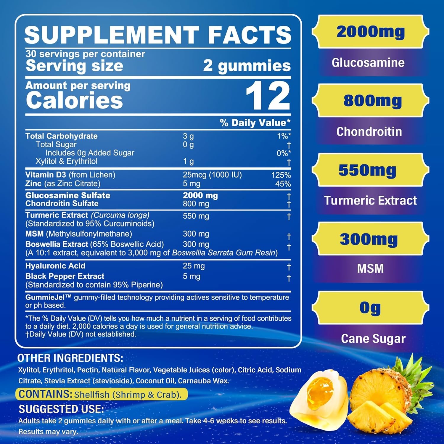 Sugar Free Glucosamine Chondroitin MSM Filled Gummies 3100mg - Joint Support Supplement - Plus Turmeric, Boswellia, Hyaluronic Acid & Vitamin D3, Mobility, Comfort, Flexibility & Bone Support, 60Cts - Image 3