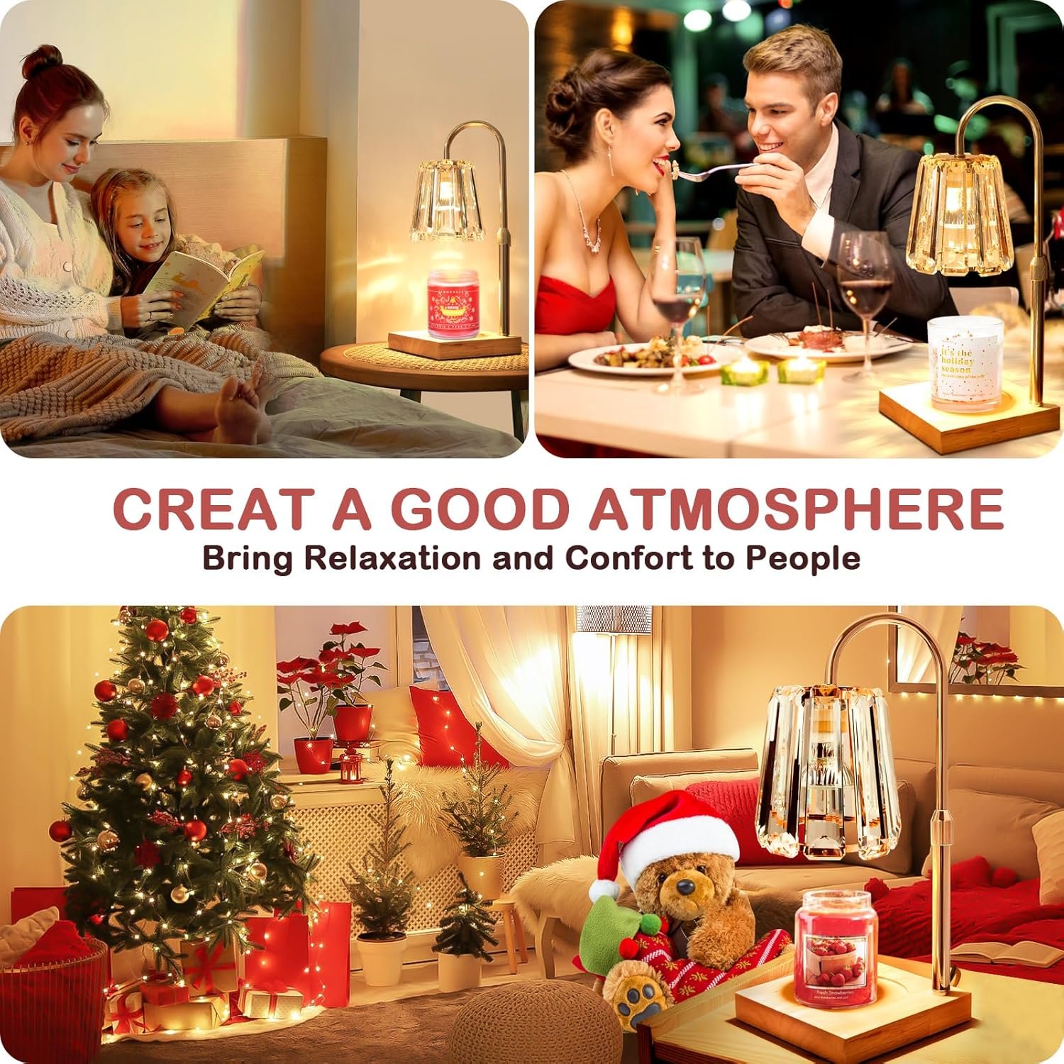 Candle Warmer Electric Wax Lamp - Candle Melt Lamp with Timer Dimmable Crystal Table Lamp Adjust Height for Jar Candles House Warming Gifts Home Bedroom Decor Candle Light Wax Warmers with 3 Bulbs - Image 3