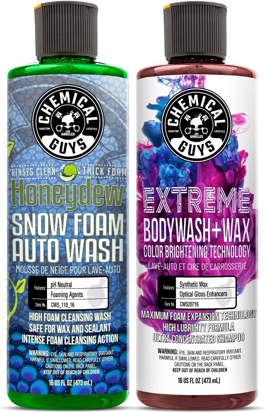 Chemical Guys Honeydew Snow Foam (CWS_110_16) & Extreme Wash & Wax (CWS_207_16) Car Wash Soap 16 oz Bundle (2) 16 oz. Bottles - Image 2