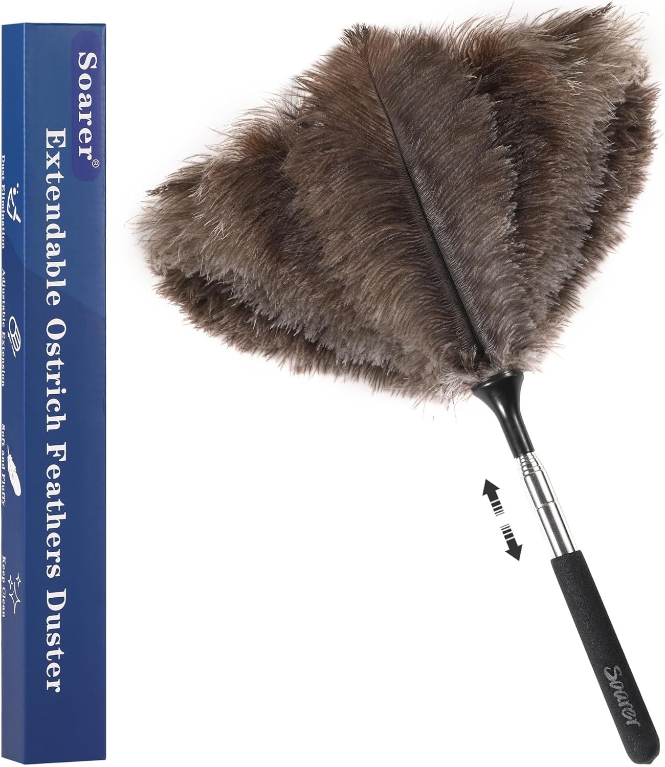 Soarer Extendable Ostrich Feather Duster - 40 inches Fluffy Long Handle Reusable Feather Duster for Cleaning Ceiling Fan,Pendant lamp, High Ceiling, Blinds, Furniture - Image 8