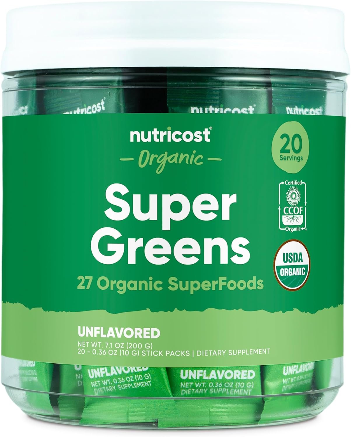 Nutricost Organic Super Greens (Unflavored) 20 Stickpacks - Gluten-Free, Non-GMO - Image 2