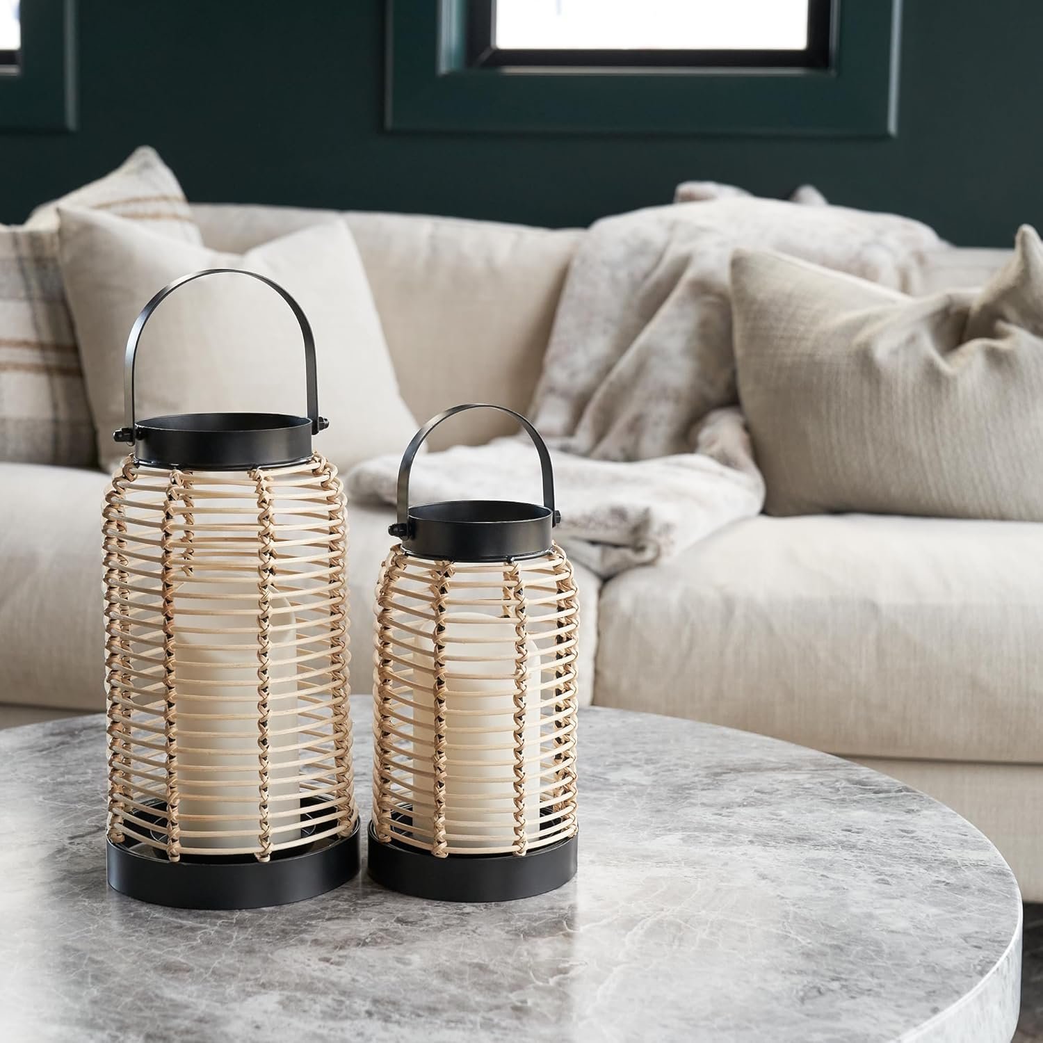 Natural Rattan Boho Lanterns - Handcrafted Decor to Enhance Every Corner of Your Home - Modern Farmhouse Beauty Perfect for Any Living Room, Indoor Coffee Table or Kitchen Dining Table - Image 7