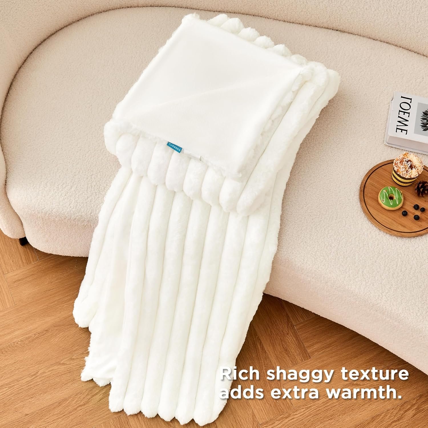 Andency White Throw Blanket for Couch, Super Soft Cozy Warm Fluffy Plush Blankets for Bed Sofa Living Room, Cute Faux Fur Lightweight Blanket for Women Grils, Off White, 50x60 inches - Image 6