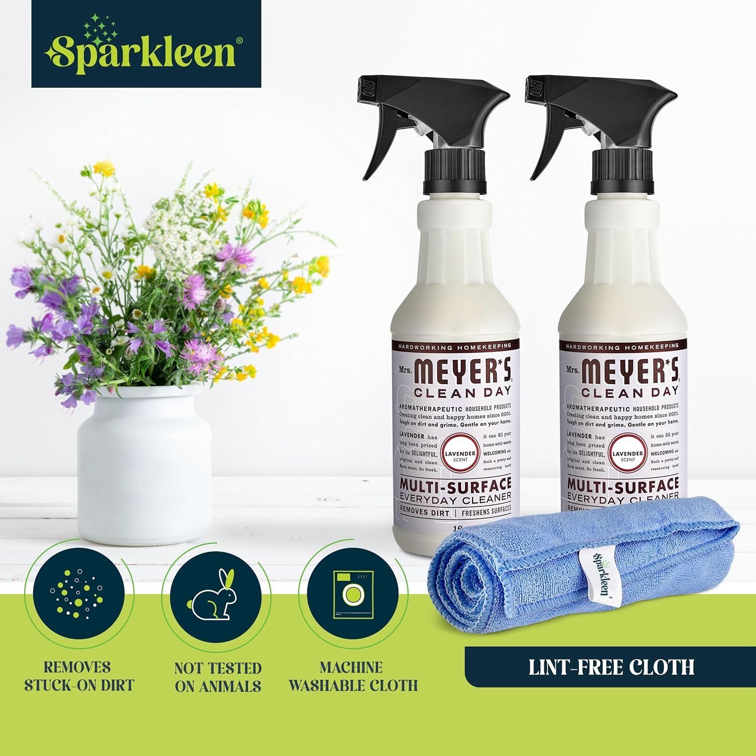 Mrs. Meyers Multi-Surface All Purpose Cleaner Set, Multi-Purpose Cleaner 2 Pack 16 oz. Lavender Spray and Cloth Set Bundle for Bathroom, Living Room or Bedroom, - Image 6