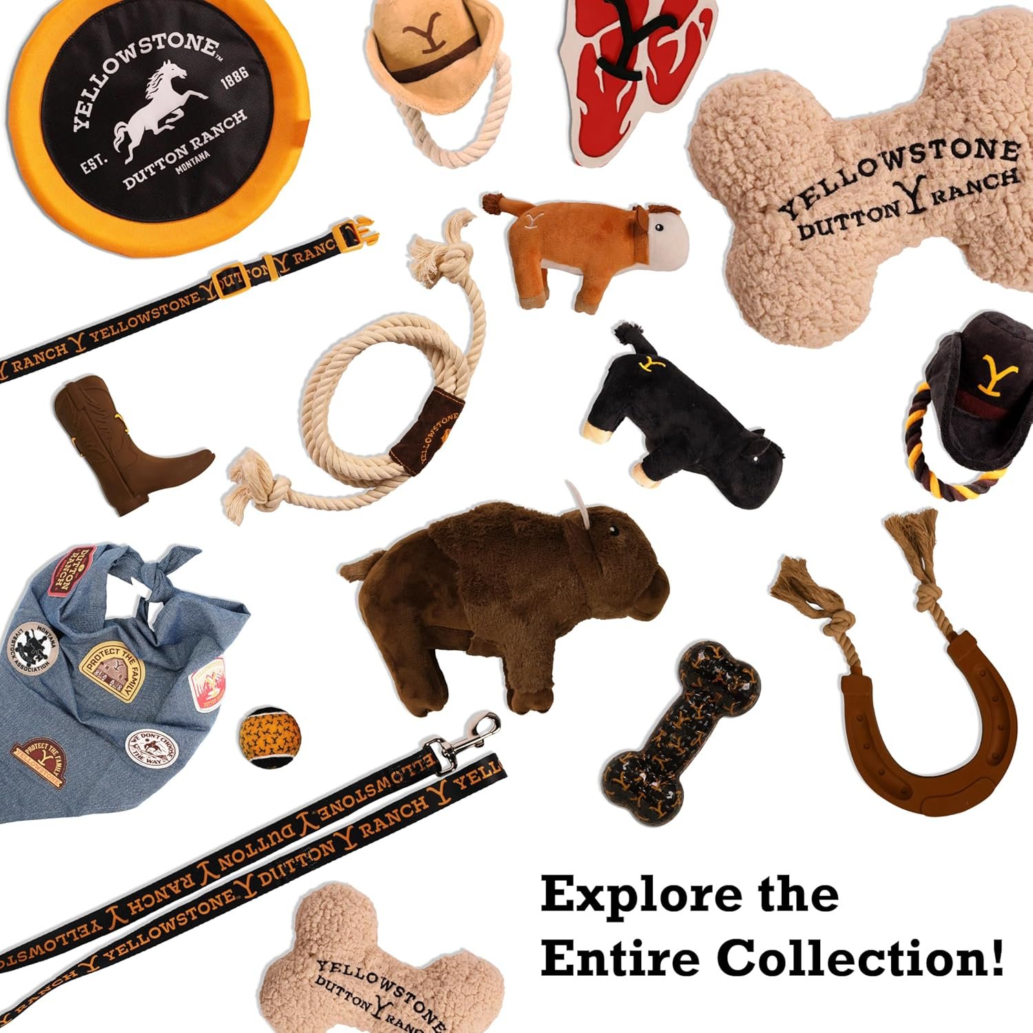 Official Yellowstone Merchandise | Indoor Dog Toy Bundle Variety Gift Set | Lasso Rope, Plush Squeaky Brown Cow, and Cowboy Hat with Tug Rope - Image 7