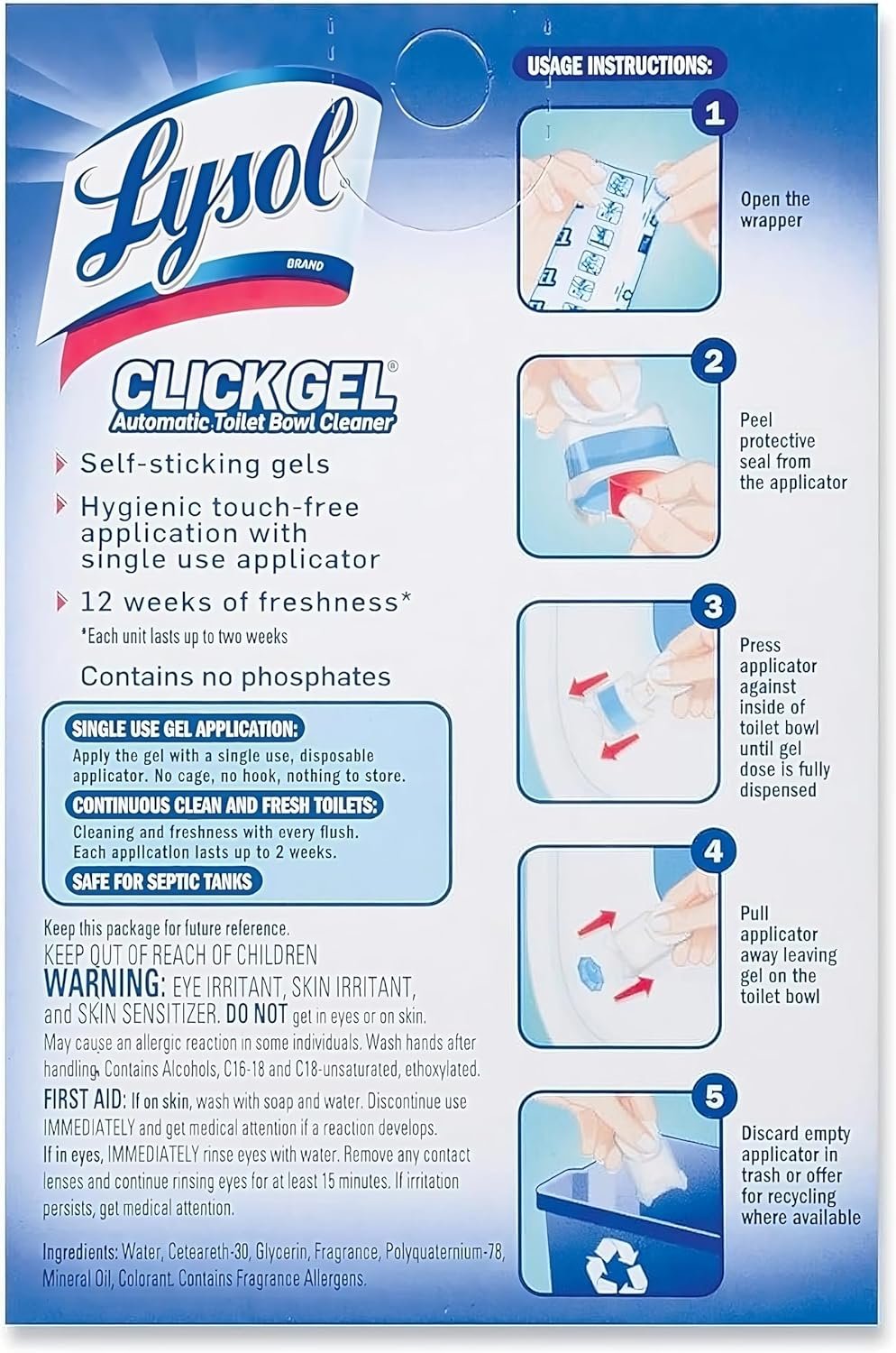 Lysol Toilet Cleaner Bundle - 2 Power Toilet Bowl Cleaner (24 Fl Oz) and 1 Ocean Fresh Click Gel Automatic Toilet Bowl Cleaner (6 count) - Image 4