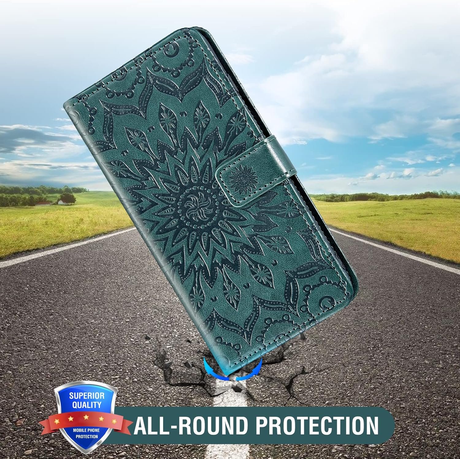 Phone Case for Cricket Outlast U680AC / AT&T Jetmore (2023) Wallet with Tempered Glass Screen Protector and Sunflower Leather Slim Flip Cover Card Holder Stand Cell Accessories ATT 4G Men Dark Green - Image 8