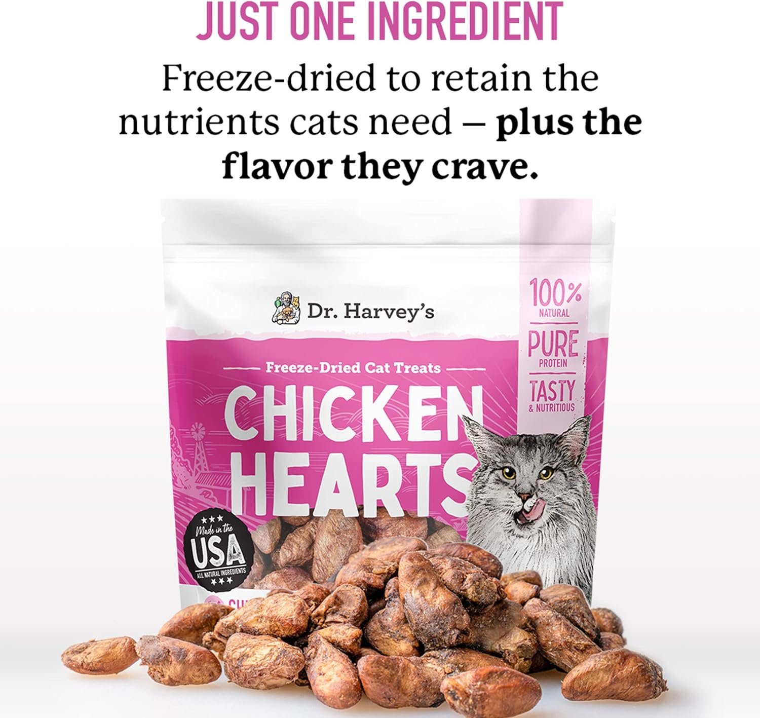 Dr. Harvey's Chicken Hearts Freeze Dried Training Cat Treats with Real Chicken Hearts for Cats, 7 Ounces - Image 3