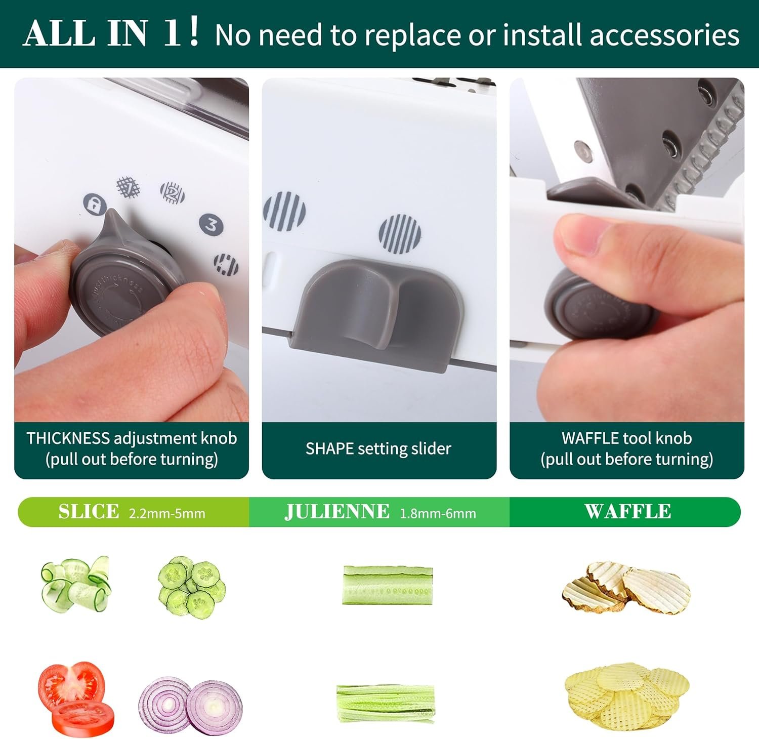 Adjustable Mandoline Slicer for Kitchen,Stainless Steel Vegetable Chopper - Food Chopper,Vegetable Slicer,Mandolin,Veggie Chopper with Waffle Maker| French Fry Cutter(WHITE) - Image 4