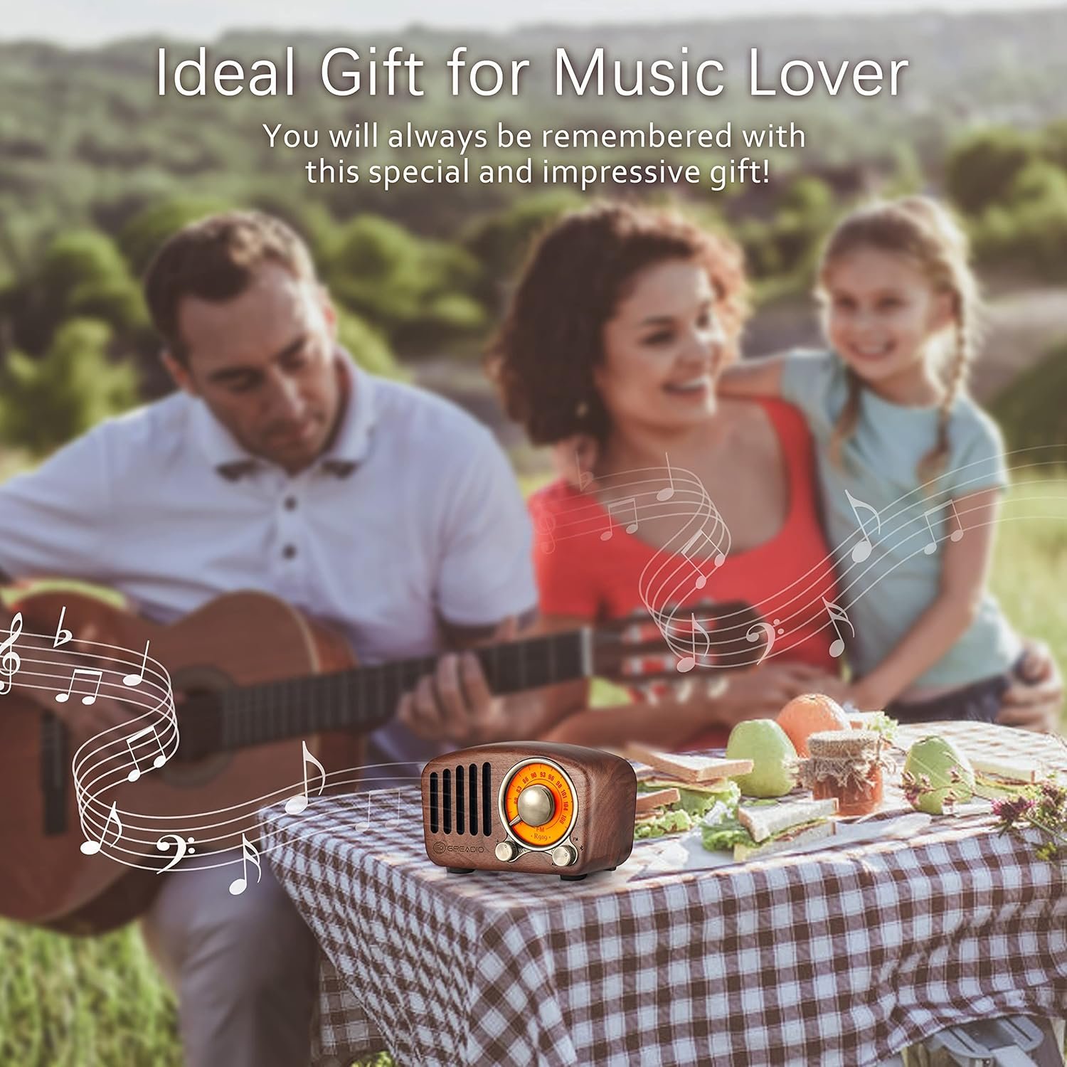 Vintage Greadio Walnut Wood Bluetooth Speaker Radio - Retro Style, Bass Enhancement, Loud Volume, Bluetooth 5.0, MP3 & FM Radio - Image 5