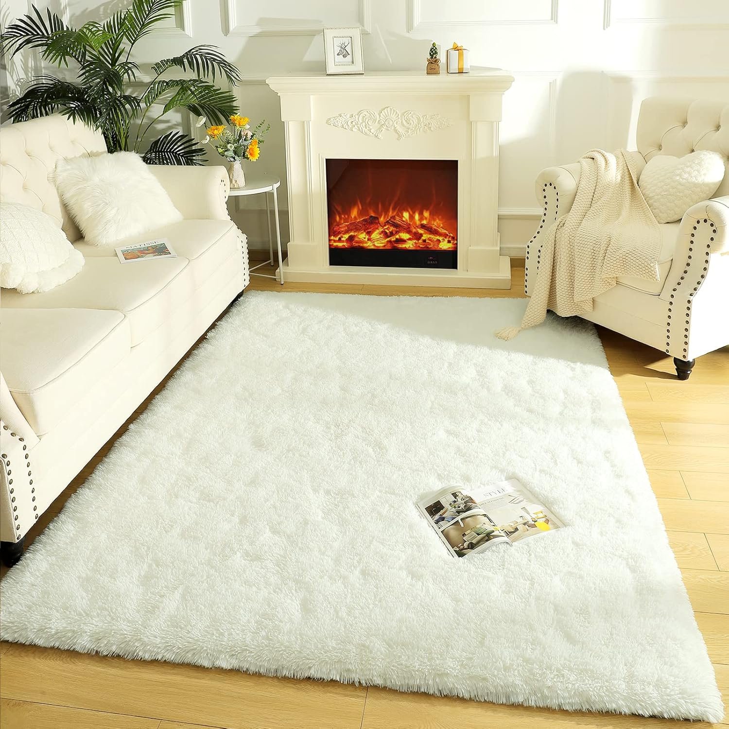 LOCHAS Ultra Soft Indoor Modern Area Rugs Fluffy Living Room Carpets for Children Bedroom Home Decor Nursery Rug 4x5.3 Feet, Cream - Image 7