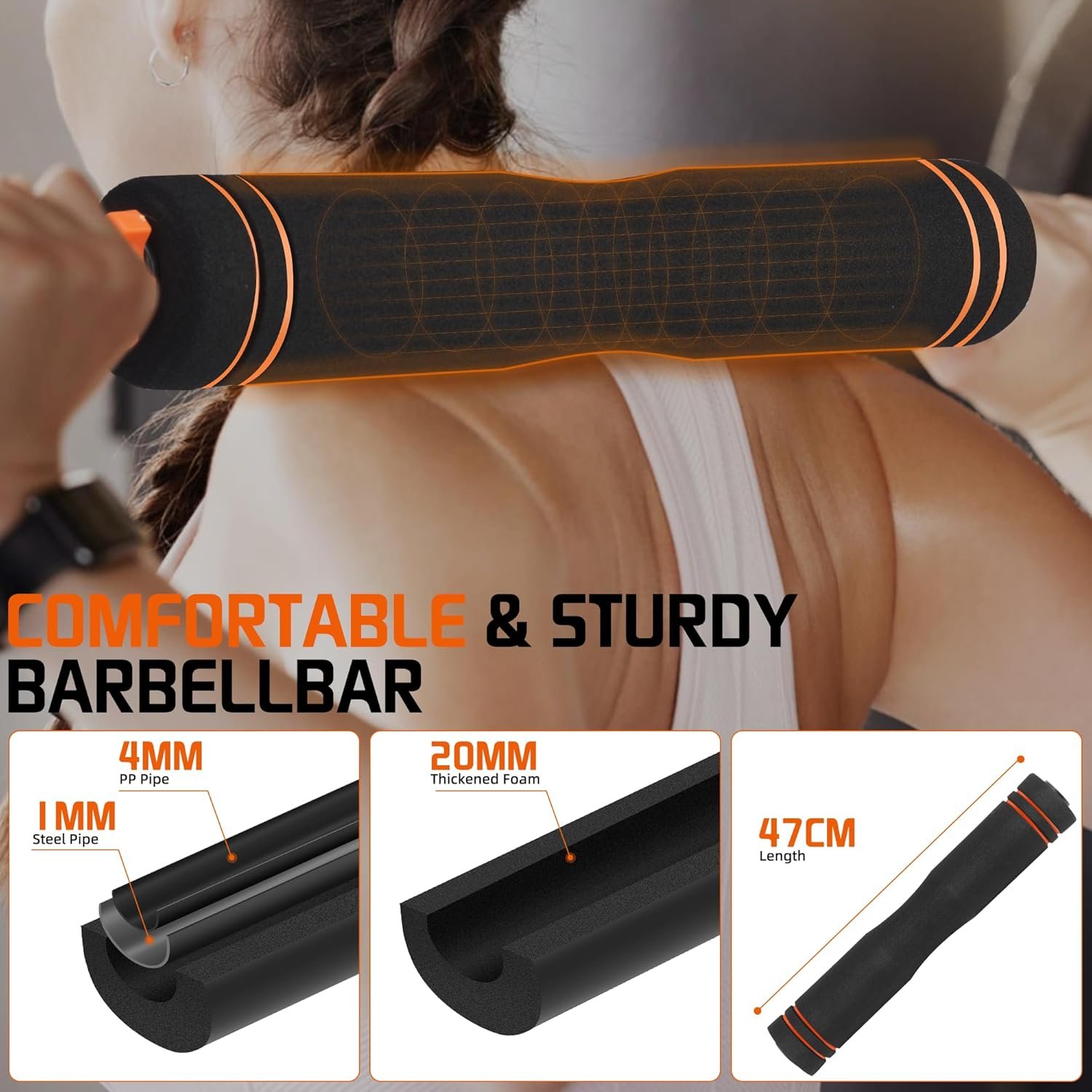 4 in 1 Adjustable Dumbbell Set with Connecting Rod Used as Barbell, Kettlebells, Push up Stand, Fitness Exercises for Home Gym, Orange - 20/30/50 Pounds - Image 4