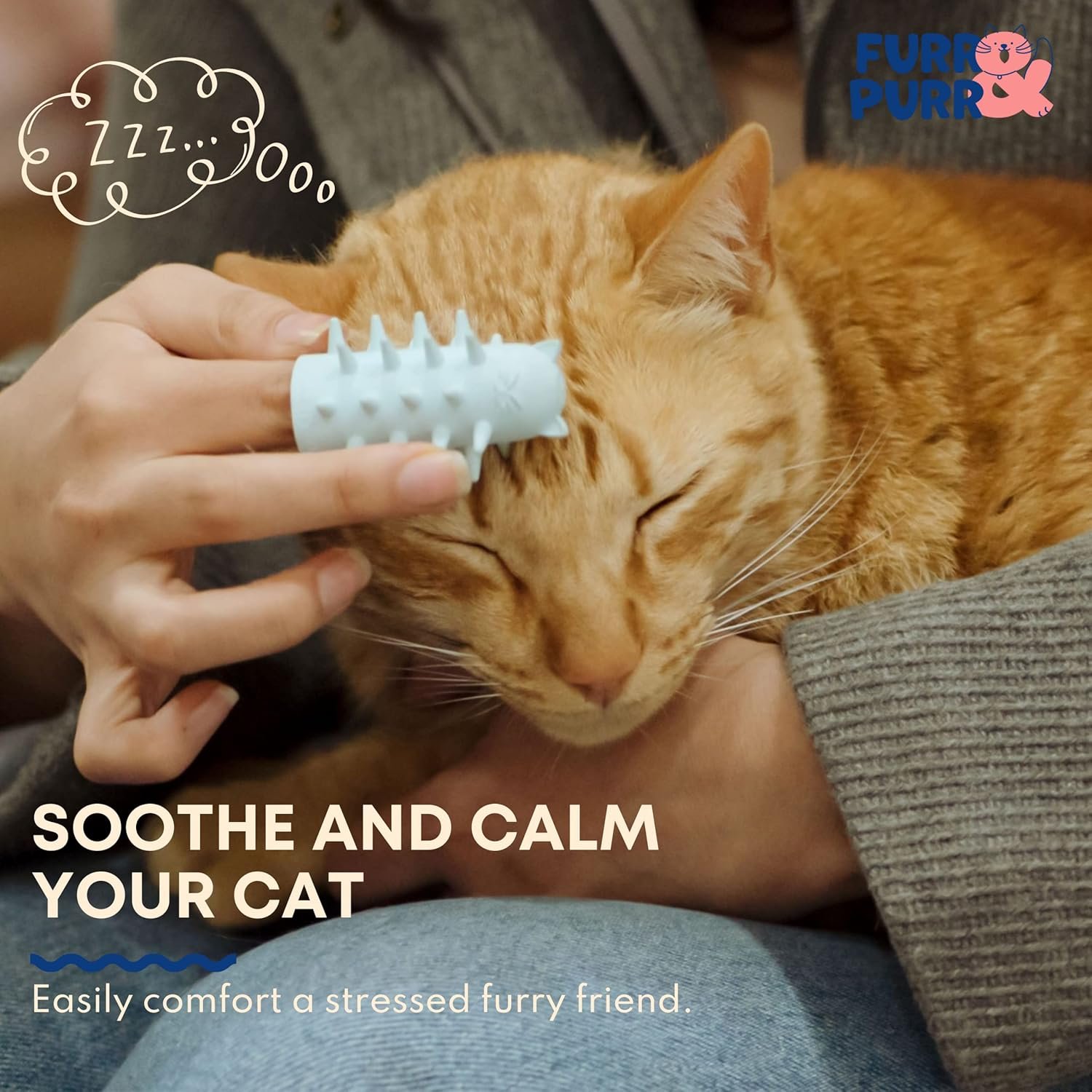 Furr&Purr Cat Brush, Hair Brush for Indoor Cats, Cat Calming, Cat Massager, Made in USA (1-Pack) - Image 5