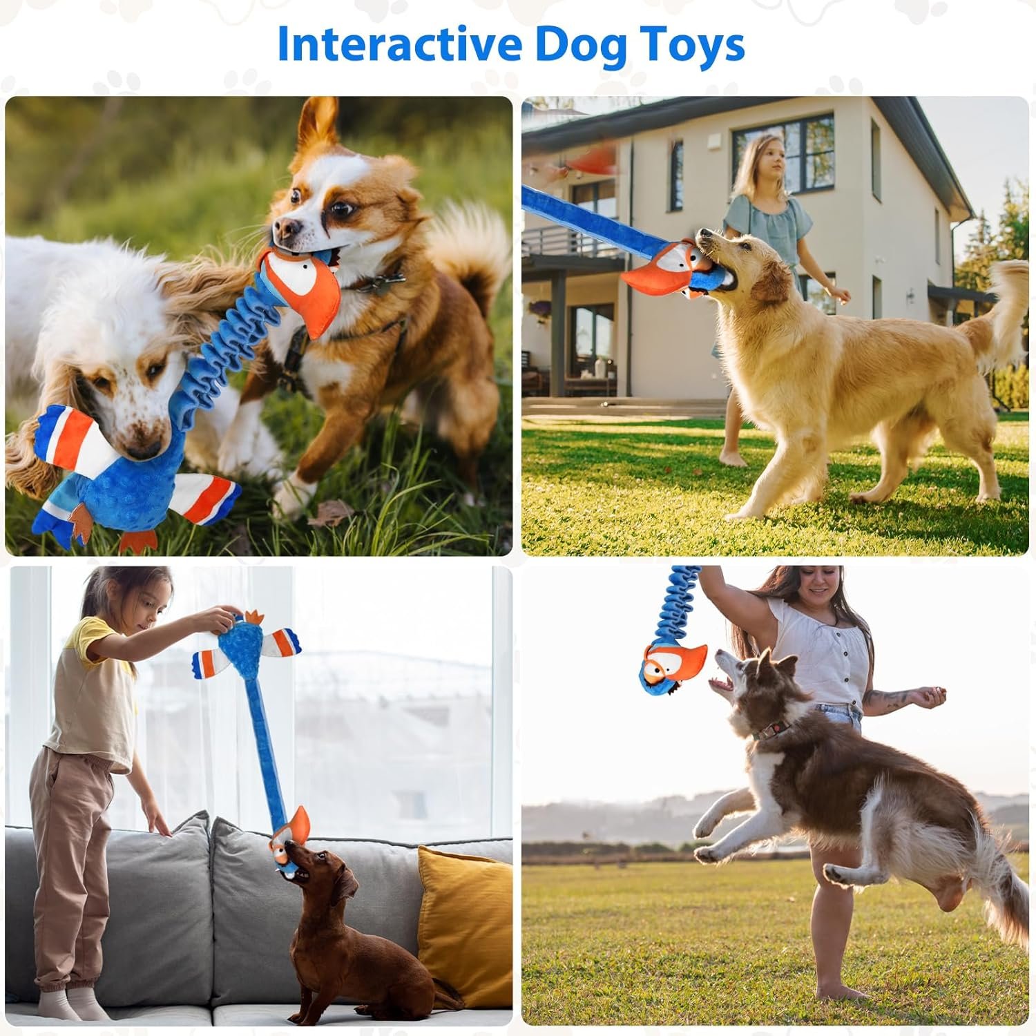 Squeaky Dog Toys for Large Dogs, Tough Tug of War Puppy Toy, Cute Animal Design Plush Dog Toys with Crinkle Paper, Dog Chew Toys for Small, Medium and Large Dogs - Image 7
