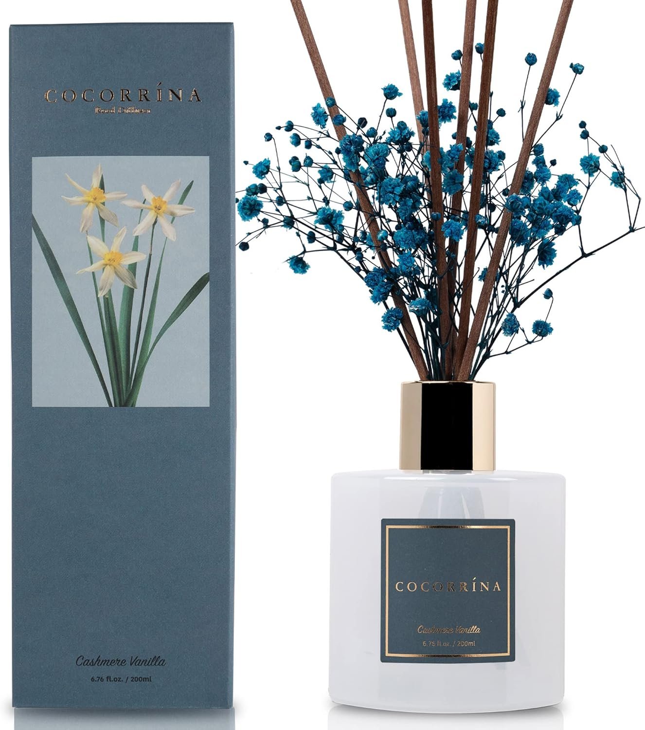 Cocorrína Premium Reed Diffuser Set with Preserved Baby's Breath & Cotton Stick Cashmere Vanilla | 6.7oz Scent Fragrance Oil Diffuser for Bedroom Bathroom Home Décor - Image 3