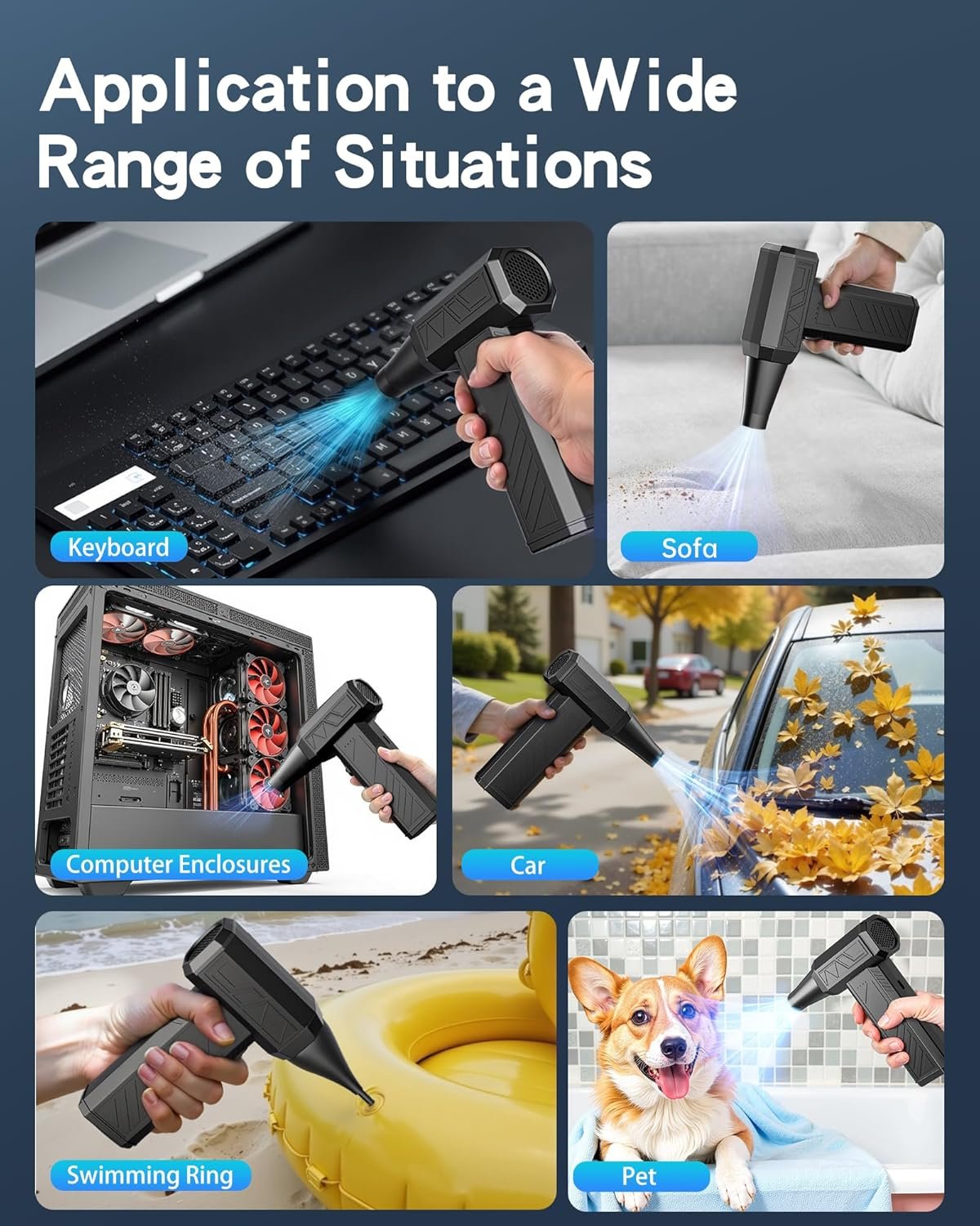 Compressed Air Duster, 180000RPM Electric Air Duster with Brushless Motor, 3 Gear Rechargeable Mini Blower, Keyboard Cleaning kit, Jet Dry Blower for PC, Car, Home Cleaning (Black) - Image 6