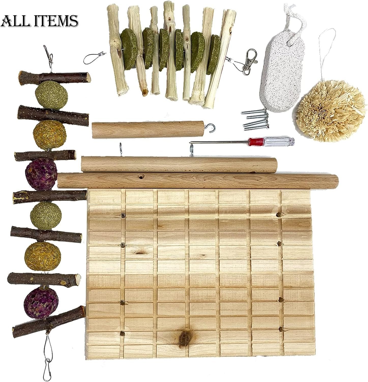 kathson Bunny Chew Toys for Teeth Grinding, Rabbit Wooden Scratch Board Feet Pad Platform Small Animals Play Toy for Guinea Pigs Chinchilla Hamsters Other Rodent Pets(E) - Image 7