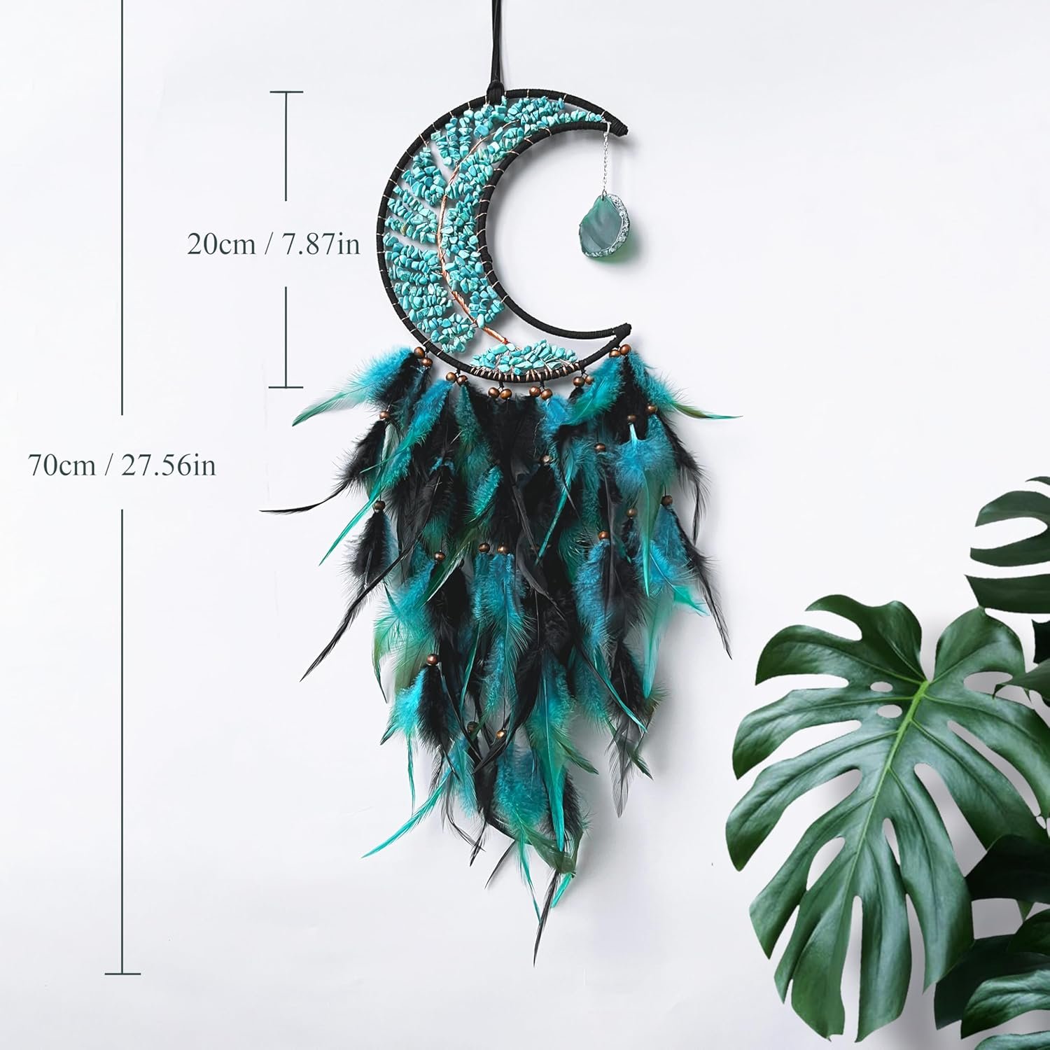 Dksuwe Moon Dream Catchers with Chakra Gemstone Agate Stone, Crystal Tree Life Dream Catchers Wall Hangings Room Decor (Green) - Image 6