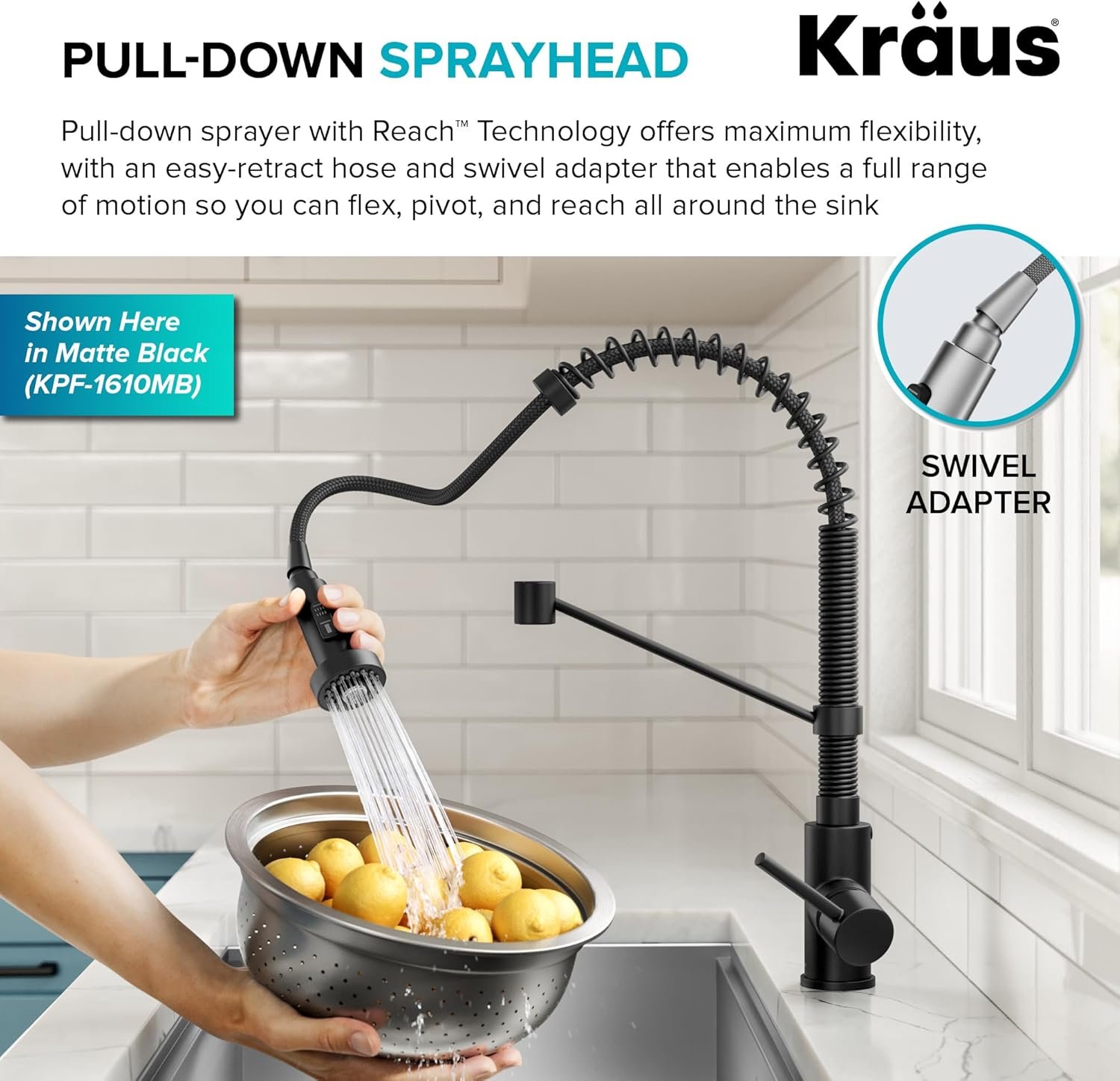 KRAUS Bolden Commercial Style 2-Function Single Handle Pull Down Kitchen Faucet in Matte Black/Black Stainless, KPF-1610MBSB (Pack of 1) - Image 9