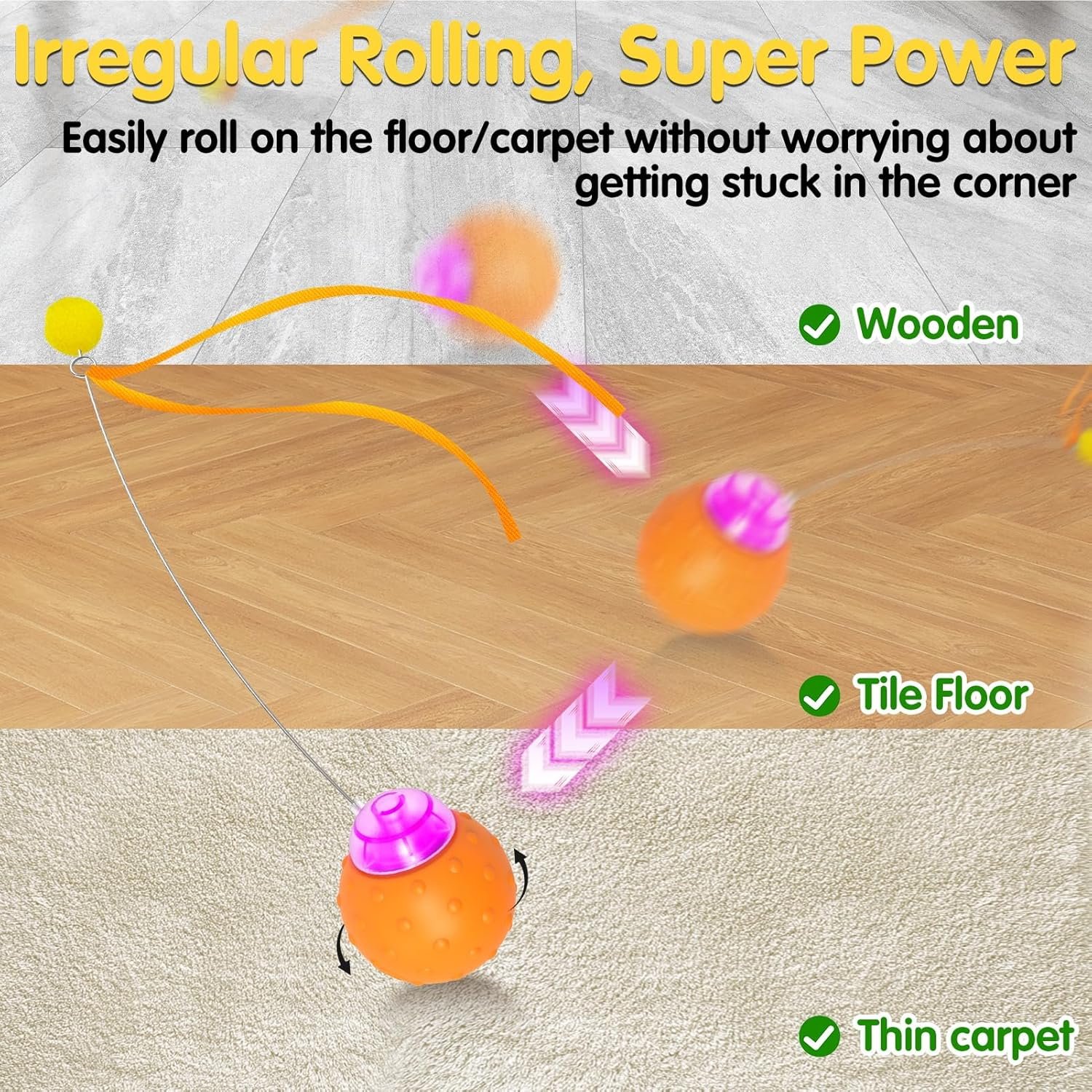 Interactive Cat Toys Balls, Automatic Moving Cat Toys for Indoor Cats, Self Rotating Ball with Motion Activated, Electric Cat Mouse Toys, USB Rechargeable - Image 3