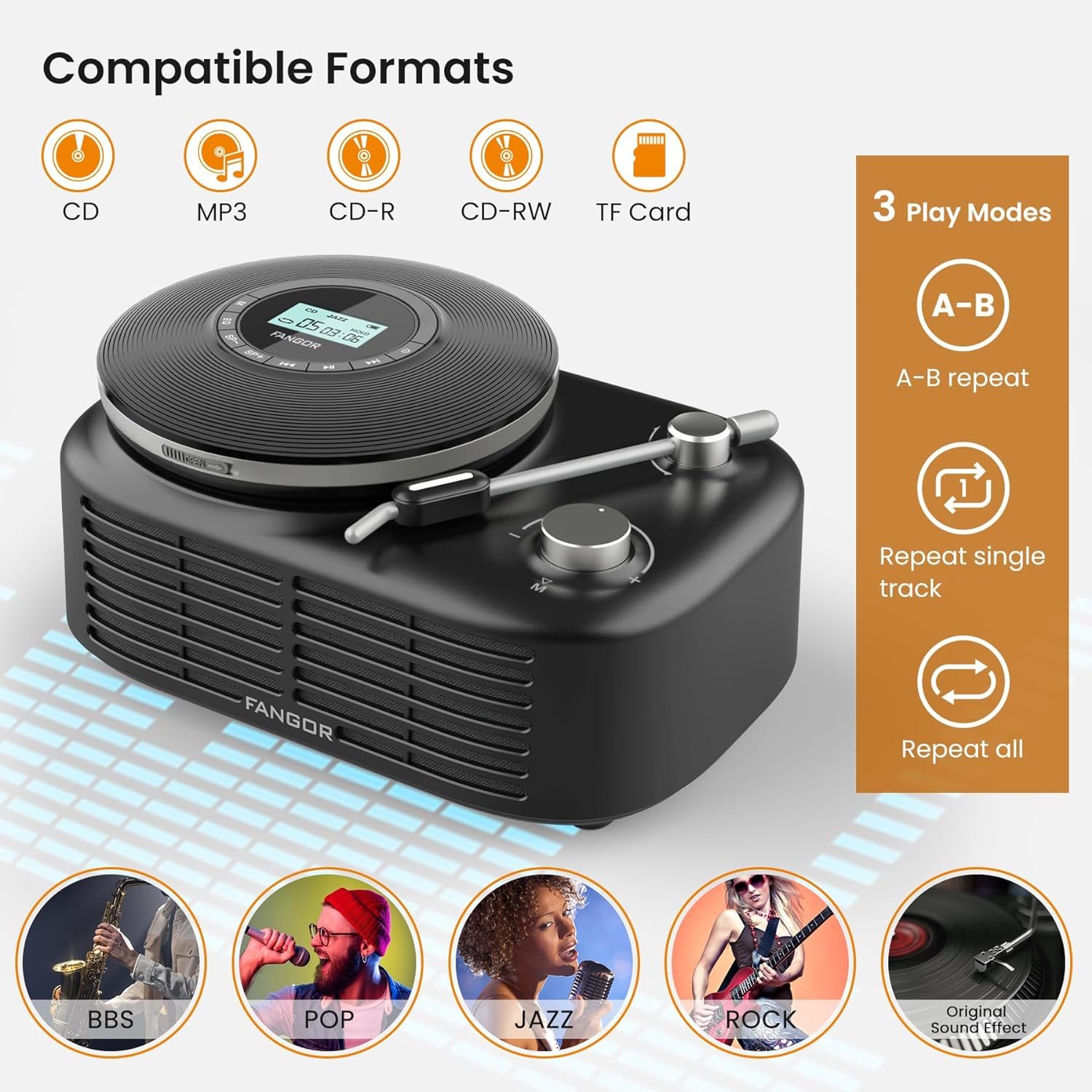 FANGOR Portable CD Player with Bluetooth Speaker Base 2 in 1 Home Desktop Audio Boombox Music Player Anti Shock Protection Headphones Jack TF Card - Image 4
