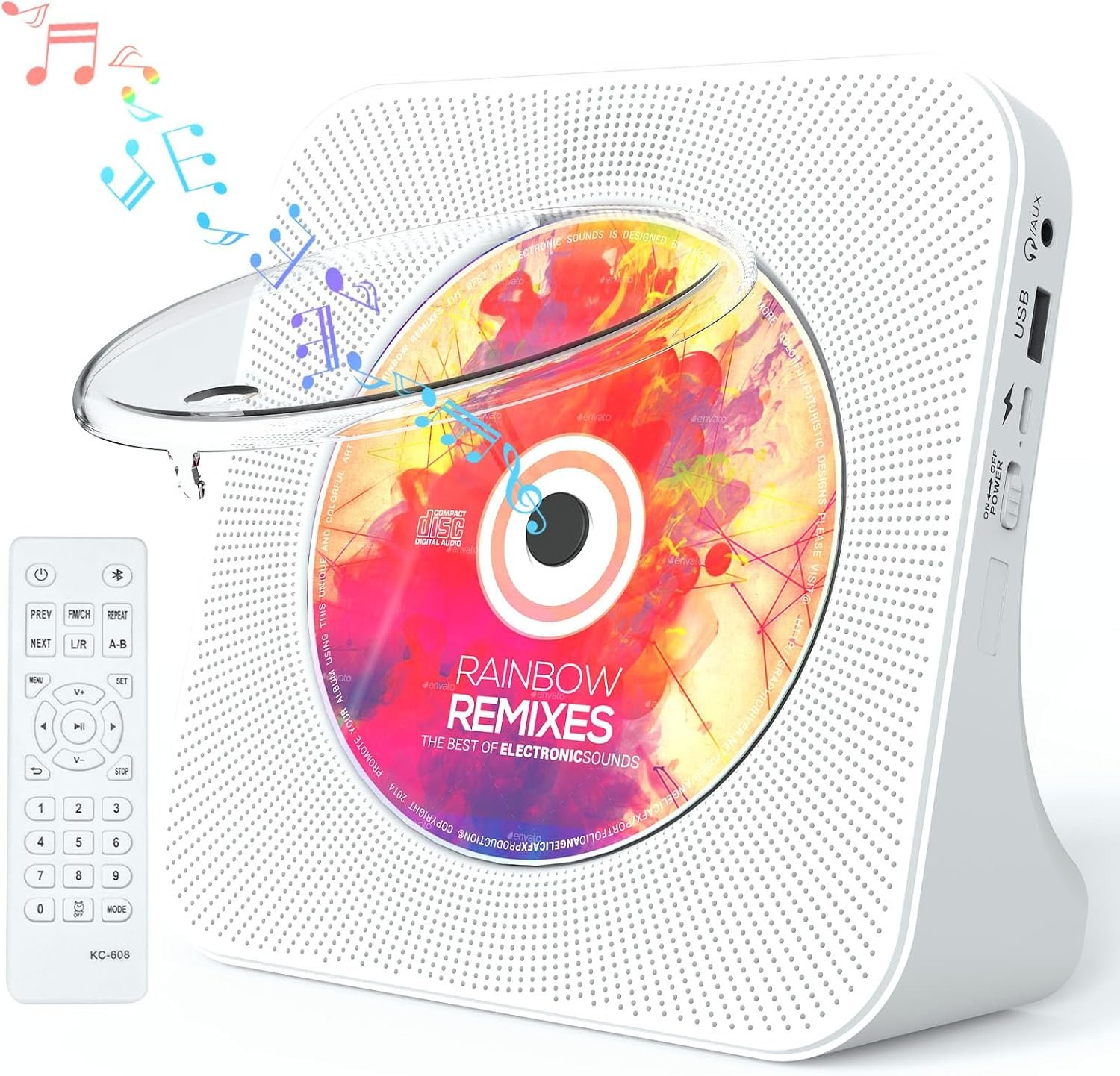 Desktop CD Player Portable with Bluetooth - Jimwey CD Player for Home with HiFi Speakers, FM Radio, Remote Control, LED Screen Display, Support CD/Bluetooth/USB/AUX, White CD Player for Gift - Image 2