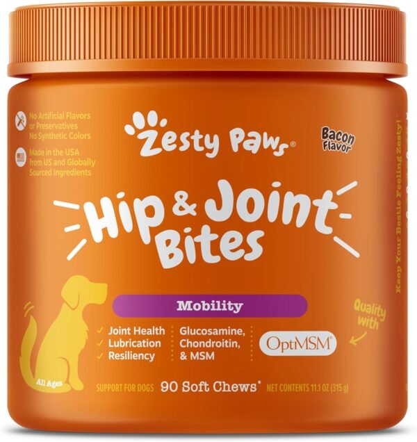 Zesty Paws Hip and Joint Supplement for Dogs - Glucosamine for Dog Joint Supplement - with Chondroitin, MSM, Vitamins C and E for Dog Joint Relief - Mobility Bites Bacon – 90 Count - Image 2