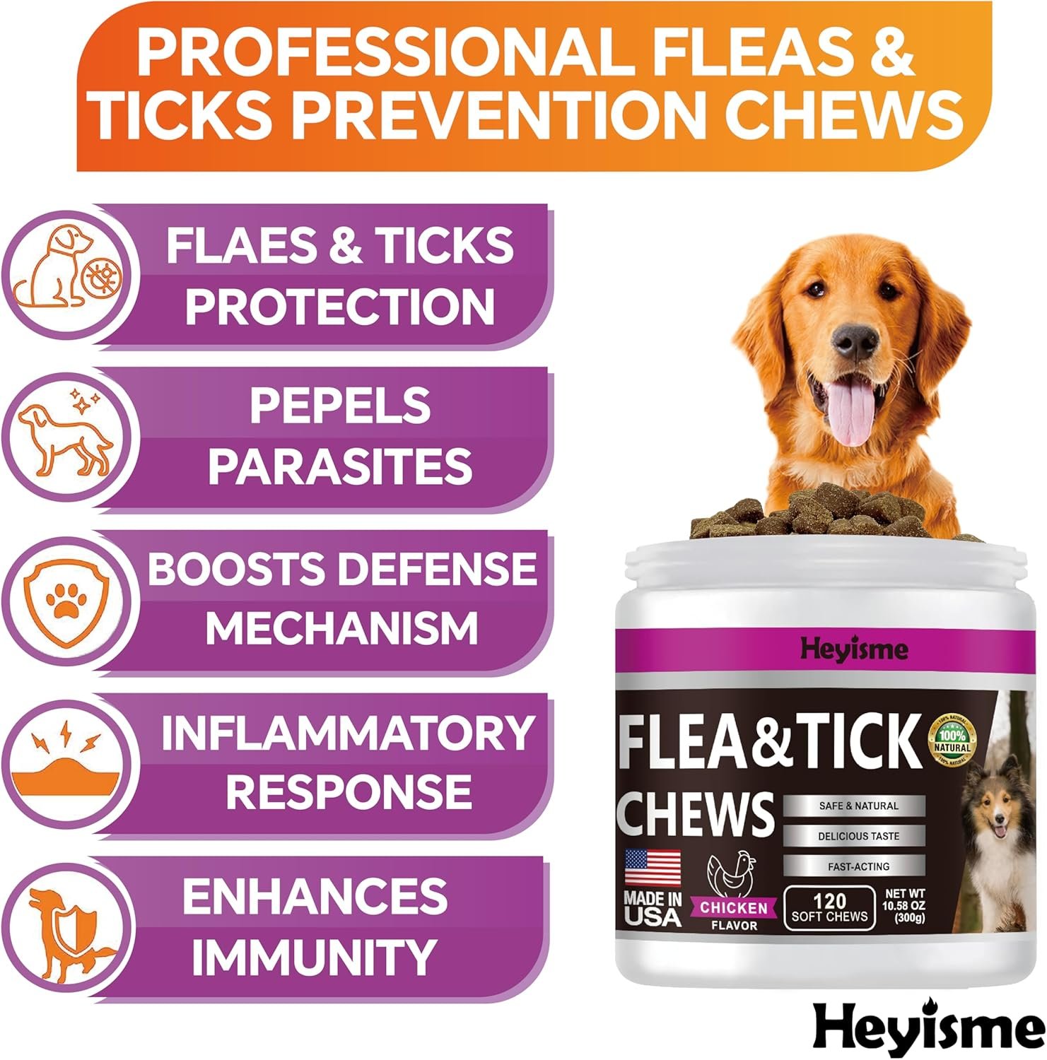 Flea and Tick Prevention for Dogs Chewables, Natural Dog Flea and Tick Control Supplement, Flea Treatment for Dogs, Oral Flea and Tick Chews Treats for All Breeds and Ages (Chicken, 120 Chews) - Image 3