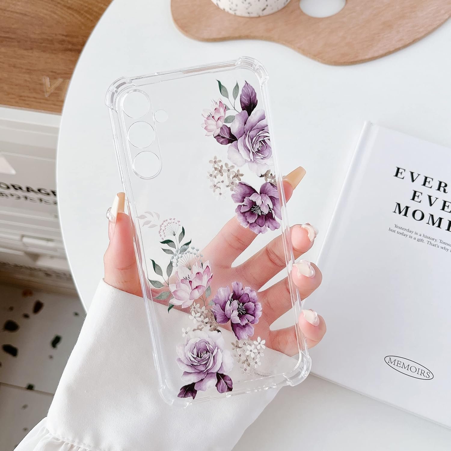 DEFBSC Soft Case Compatible with Samsung Galaxy A14 5G, Clear Floral Flower Pattern Print Design Flexible TPU Shockproof Cover for Women Girls,Flower Protective Phone Case, Purple Peony - Image 6