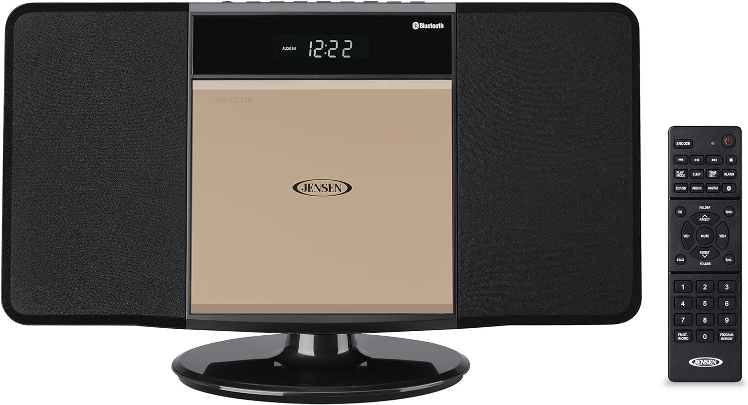 Jensen JBS-300 Champagne Gold Modern Bluetooth Stereo Music System for Home with CD/MP3/WMA Player Wireless Streaming USB Port for MP3 Playback | AM/FM Stereo (Remote Included) (Limited Edition) - Image 2