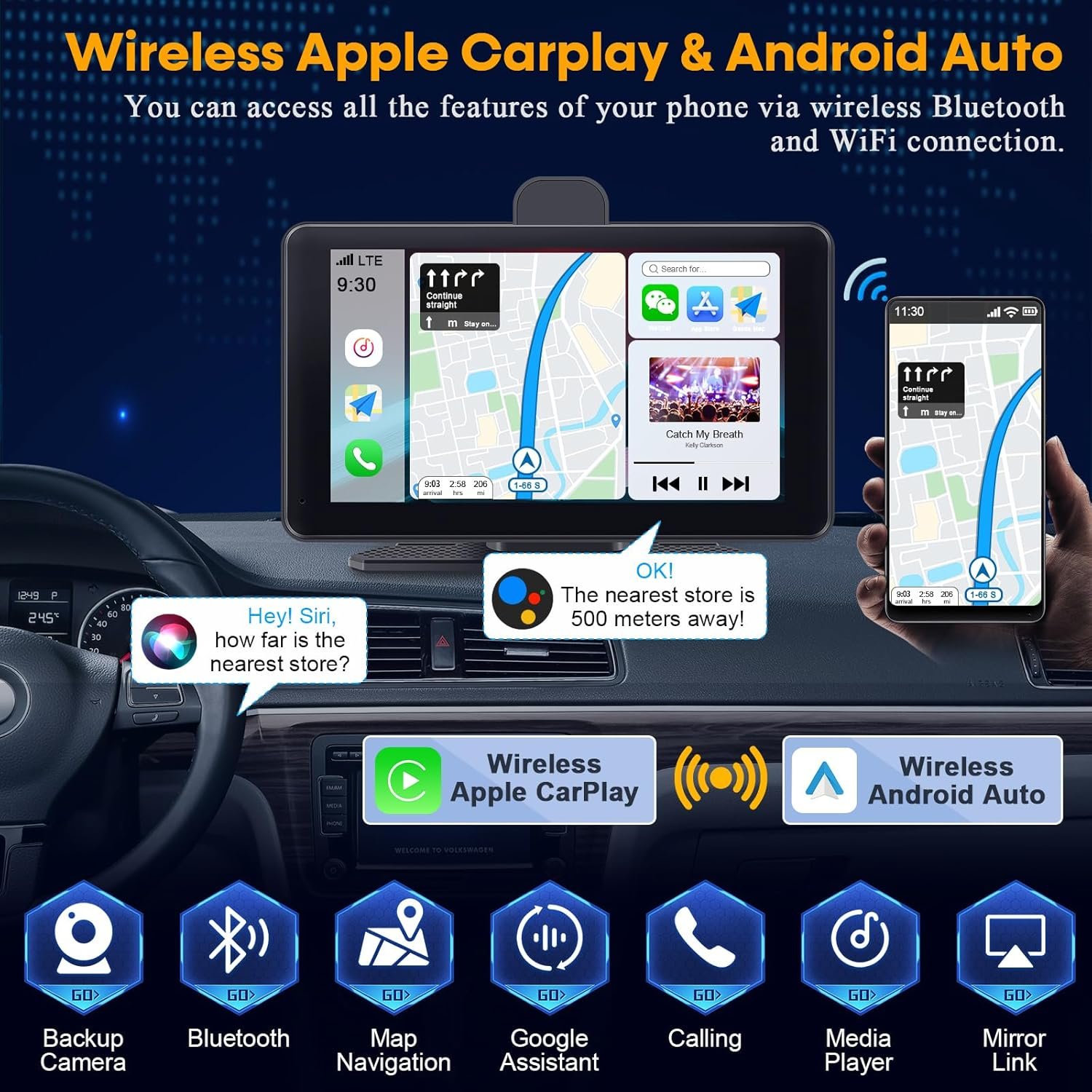 Car Screen Portable Carplay for Apple: 7 Inch Android Auto - Wireless Car Play with Backup Camera,2.5K Dash Cam,GPS Navigation,Car Audio Receivers Bluetooth,Mirror Link, Bluetooth,FM,Siri AMTIFO A28 - Image 5