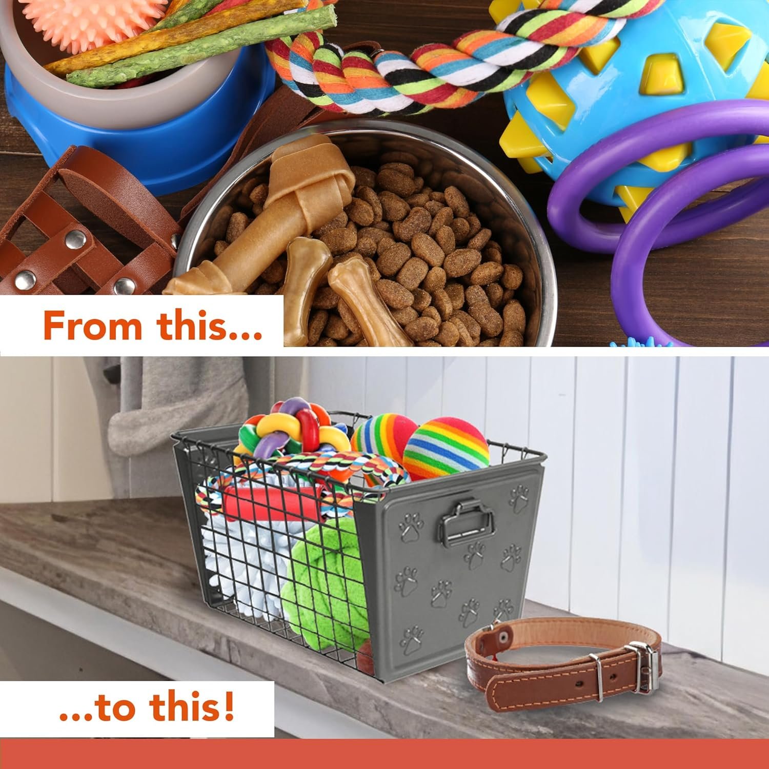 Spectrum Diversified Paws Macklin Basket Steel Bin with Cute Pawprint Design, Pet Accessory Rust-Resistant Finish, Cat & Dog Toy Organization & Storage, Medium, Industrial Gray - Image 5