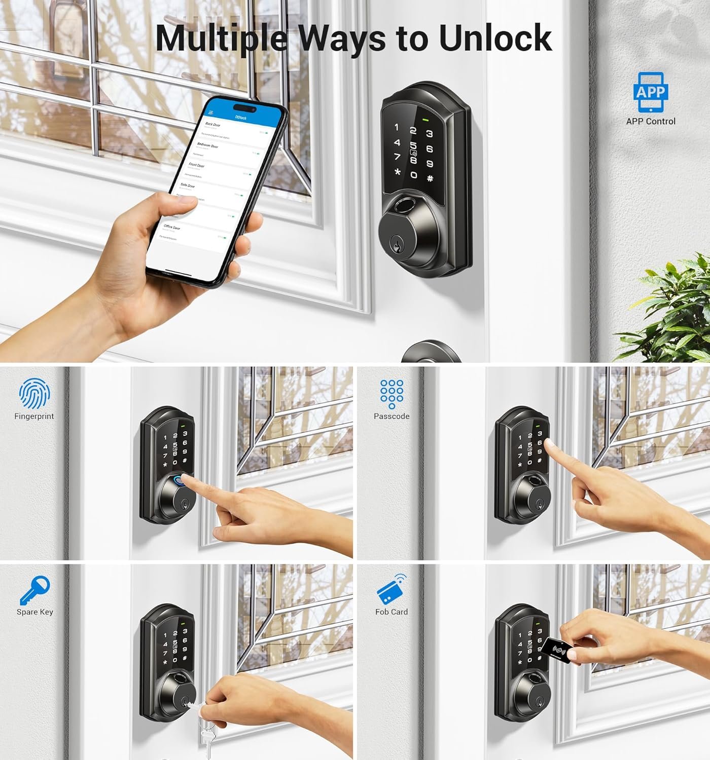 Veise Fingerprint Smart Lock for Front Door, 7-in-1 Keyless Entry Deadbolt with App Control, Electronic Digital Locks with Touchscreen Keypad, Auto Lock, Easy Install, Waterproof, Matte Black - Image 3