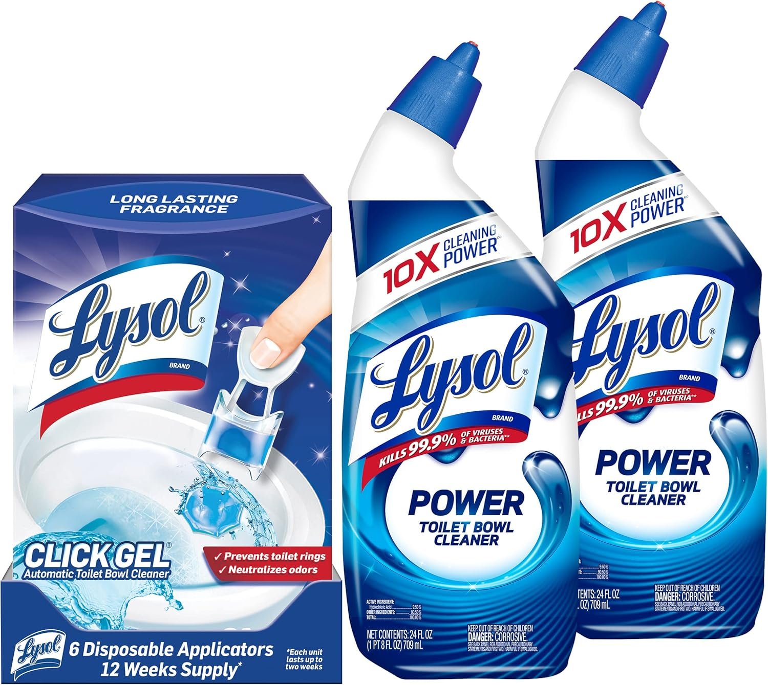 Lysol Toilet Cleaner Bundle - 2 Power Toilet Bowl Cleaner (24 Fl Oz) and 1 Ocean Fresh Click Gel Automatic Toilet Bowl Cleaner (6 count) - Image 2