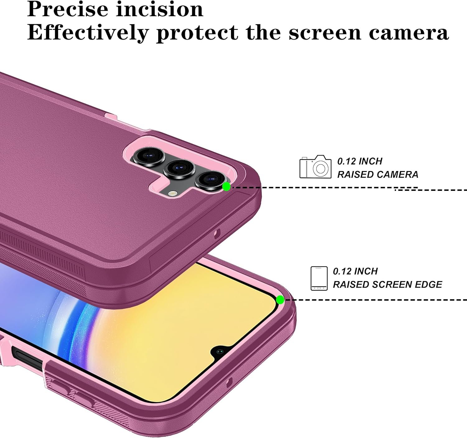 Qinmay Samsung Galaxy A15 5G Case, 3-Layer Shockproof Phone Cover with HD Screen Protector (WinRedPink) - Image 5