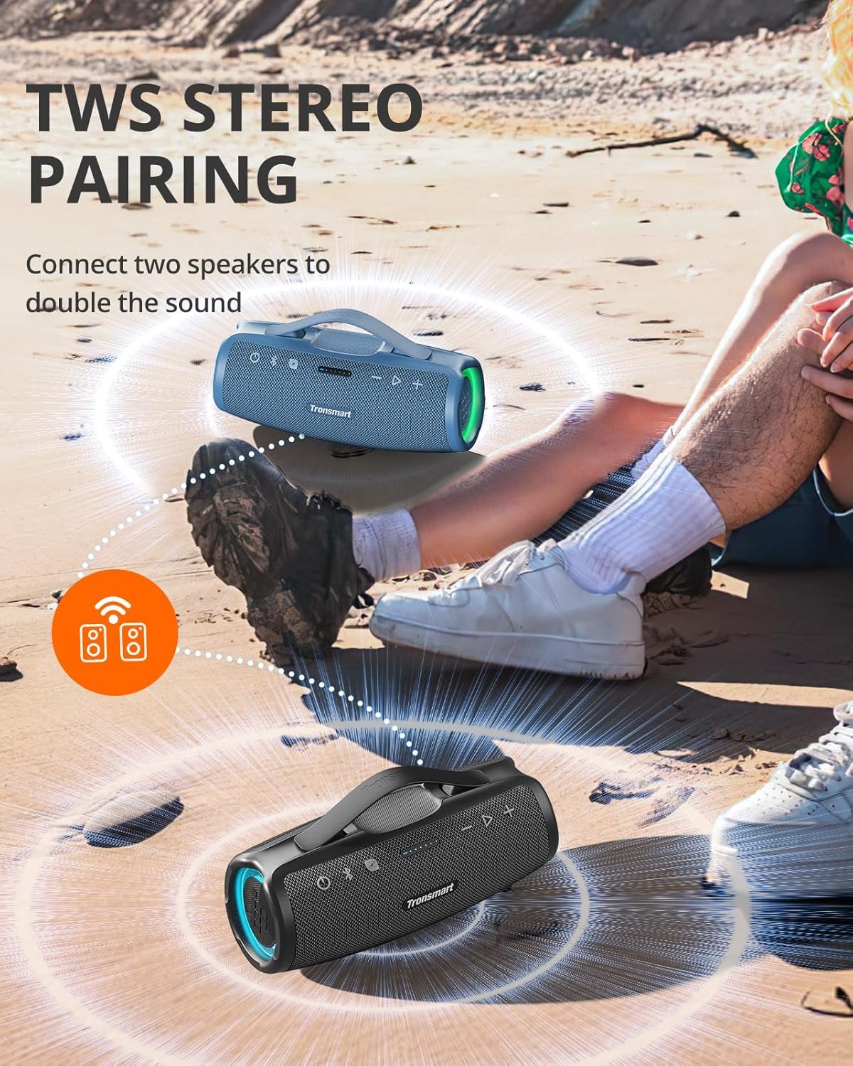 Tronsmart Mirtune S100 Portable Bluetooth Speaker, 50W Punchy Bass &Clear Treble, Retractable Handle, 20H Playtime, IPX7 Waterproof, Customize EQ, Built-in Power Bank for Outdoor, Camping,Beach(Black) - Image 9