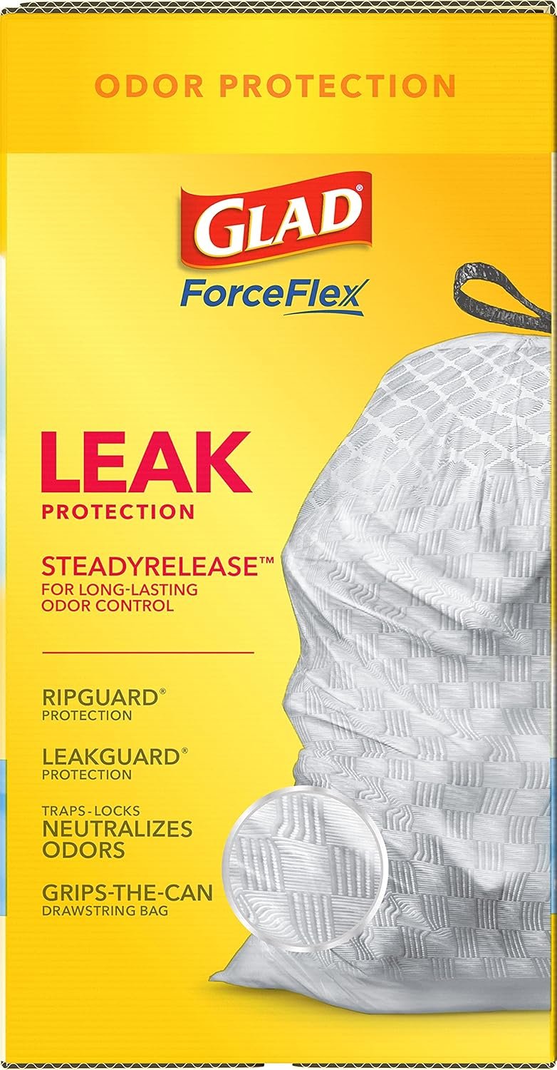 Glad Tall Kitchen Drawstring Trash Bags - Odorshield 13 Gallon White Trash Bag, Febreze Fresh Clean, 110 Count - Image 15