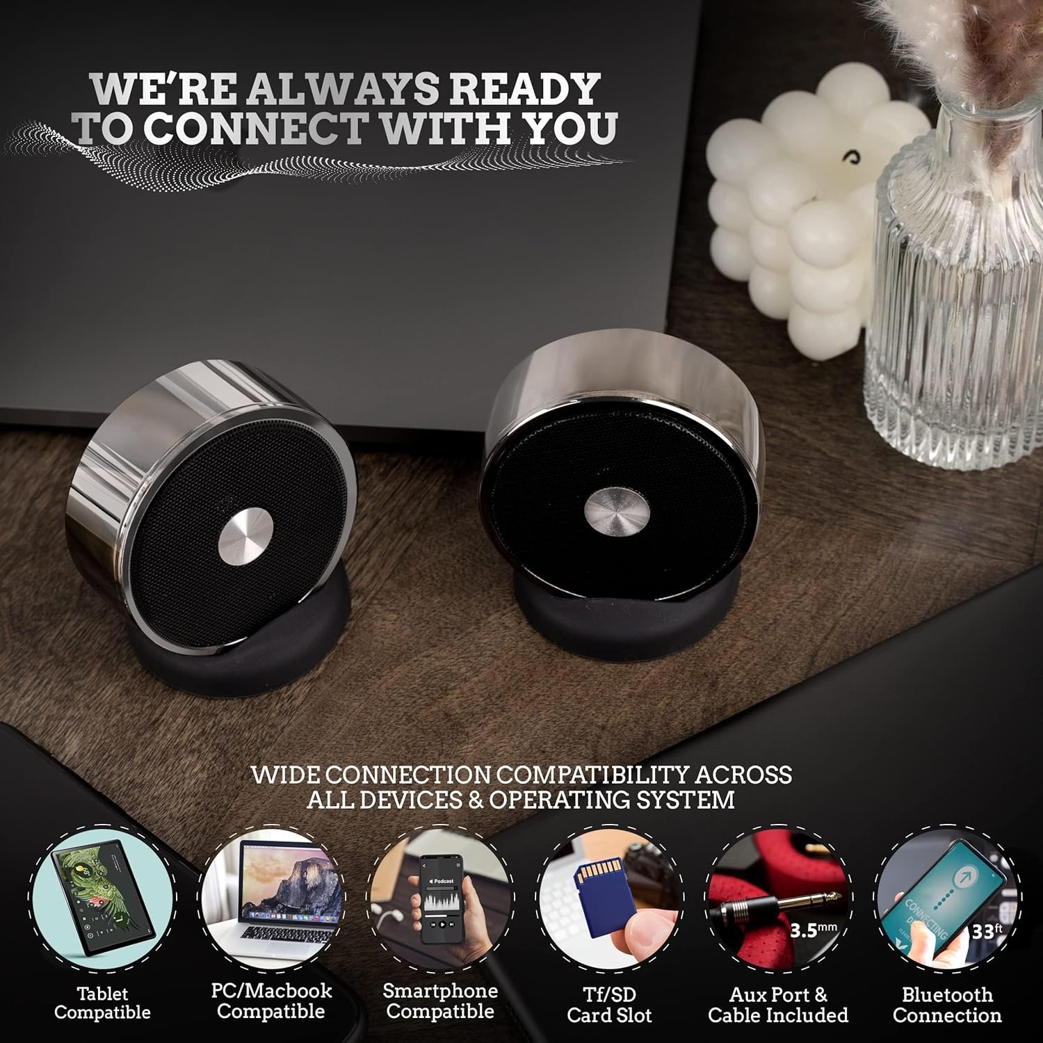 Bluetooth Speaker Set: Wireless Stereo Dual Pairing Portable Twin TWS System With Big Rich Bass Hi-Fi Multi-Room Indoor Outdoor Use Home Deck Pool Work Travel Party Camping Gift Decor Idea (Chrome) - Image 9