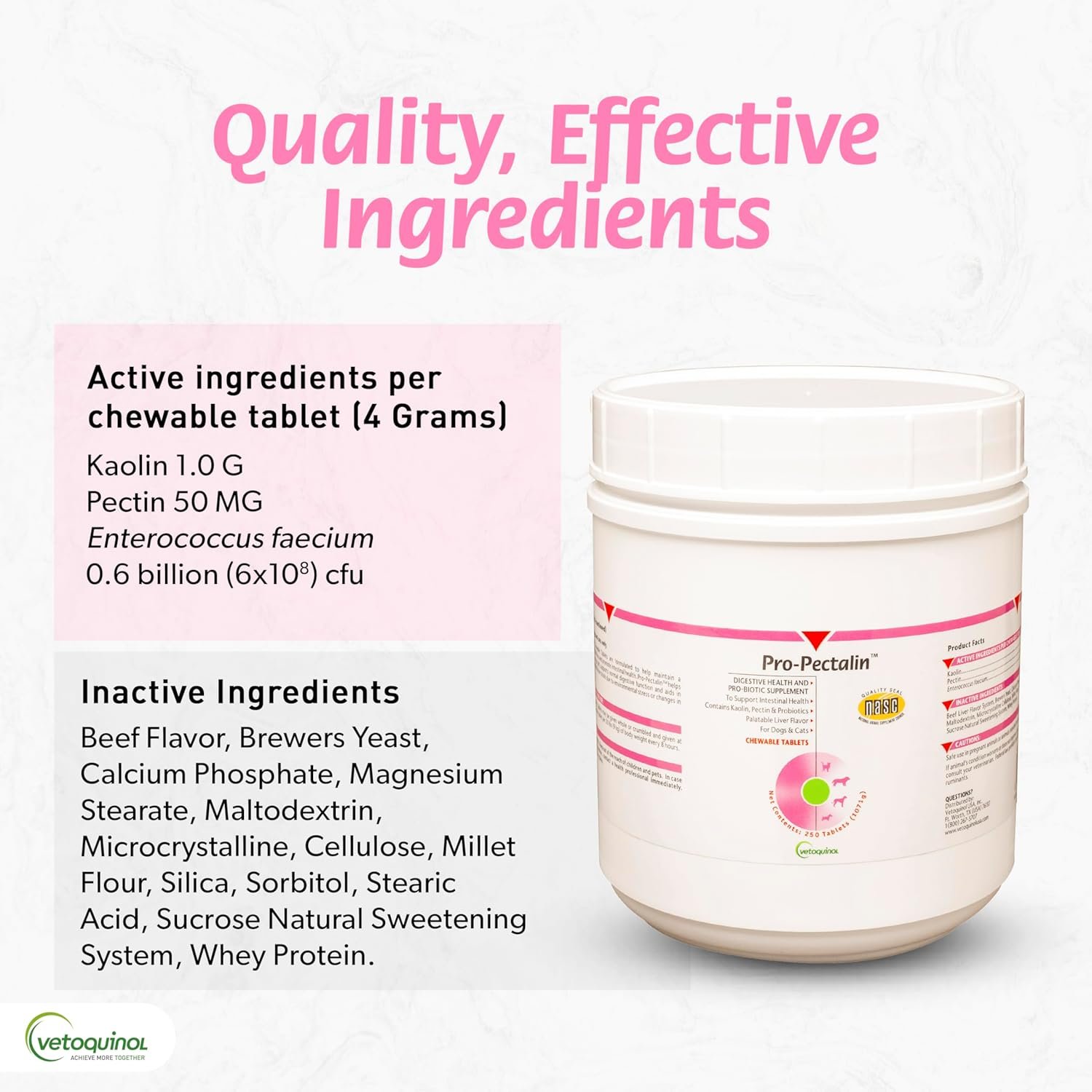 Pro-Pectalin Chewable Tablets for Dogs & Cats, Helps Relieve Occasional Diarrhea in Cats and Dogs, Situational Diarrhea Relief with Kaolin and Pectin, Contains Beneficial Probiotic Bacteria, 250ct - Image 6